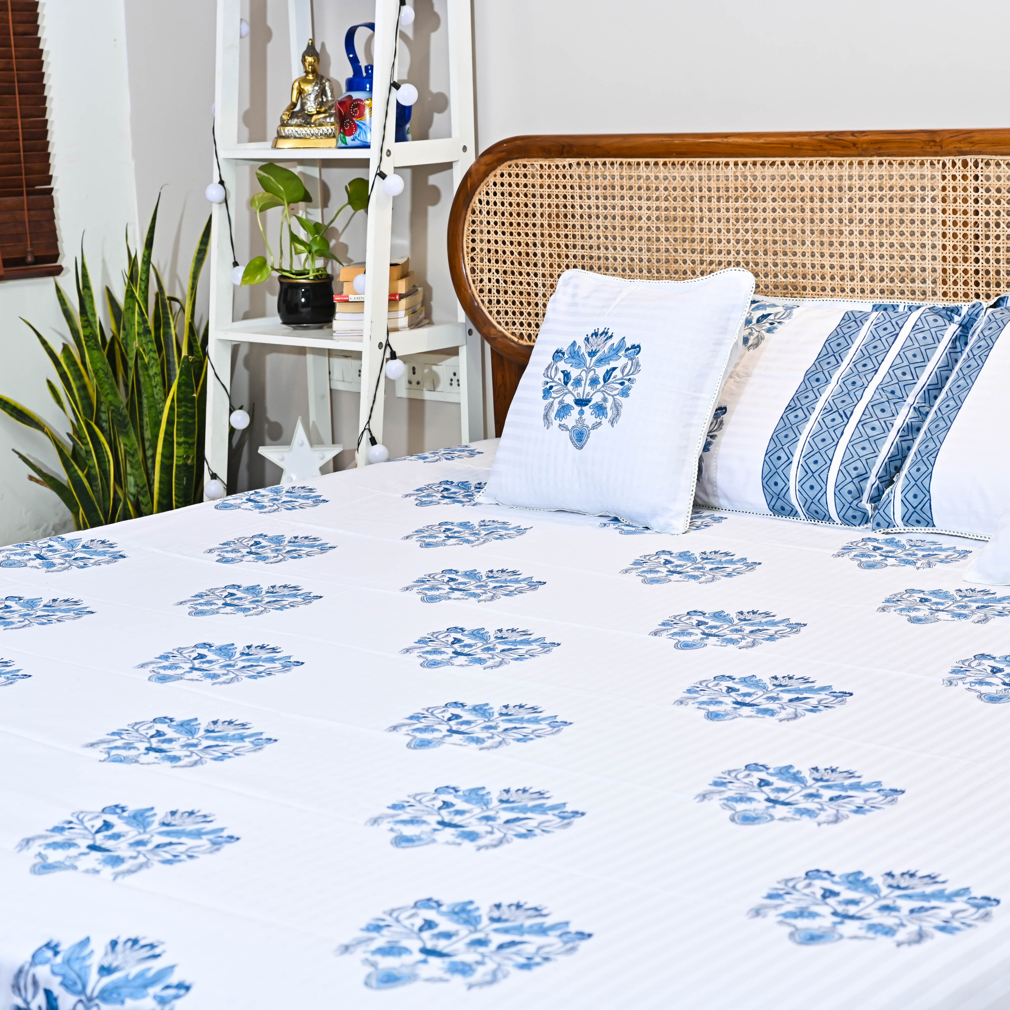Blue Handblock Printed Cotton Bedsheet