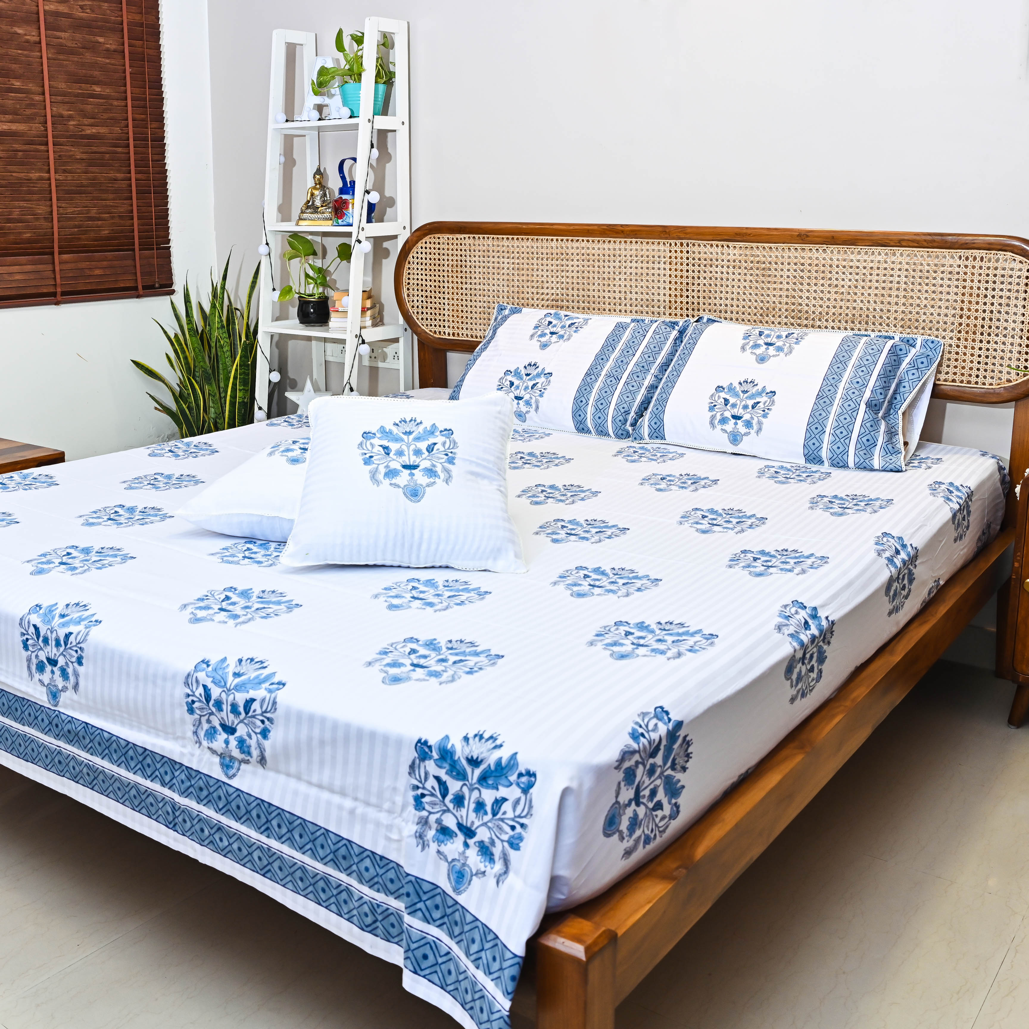 Blue Handblock Printed Cotton Bedsheet