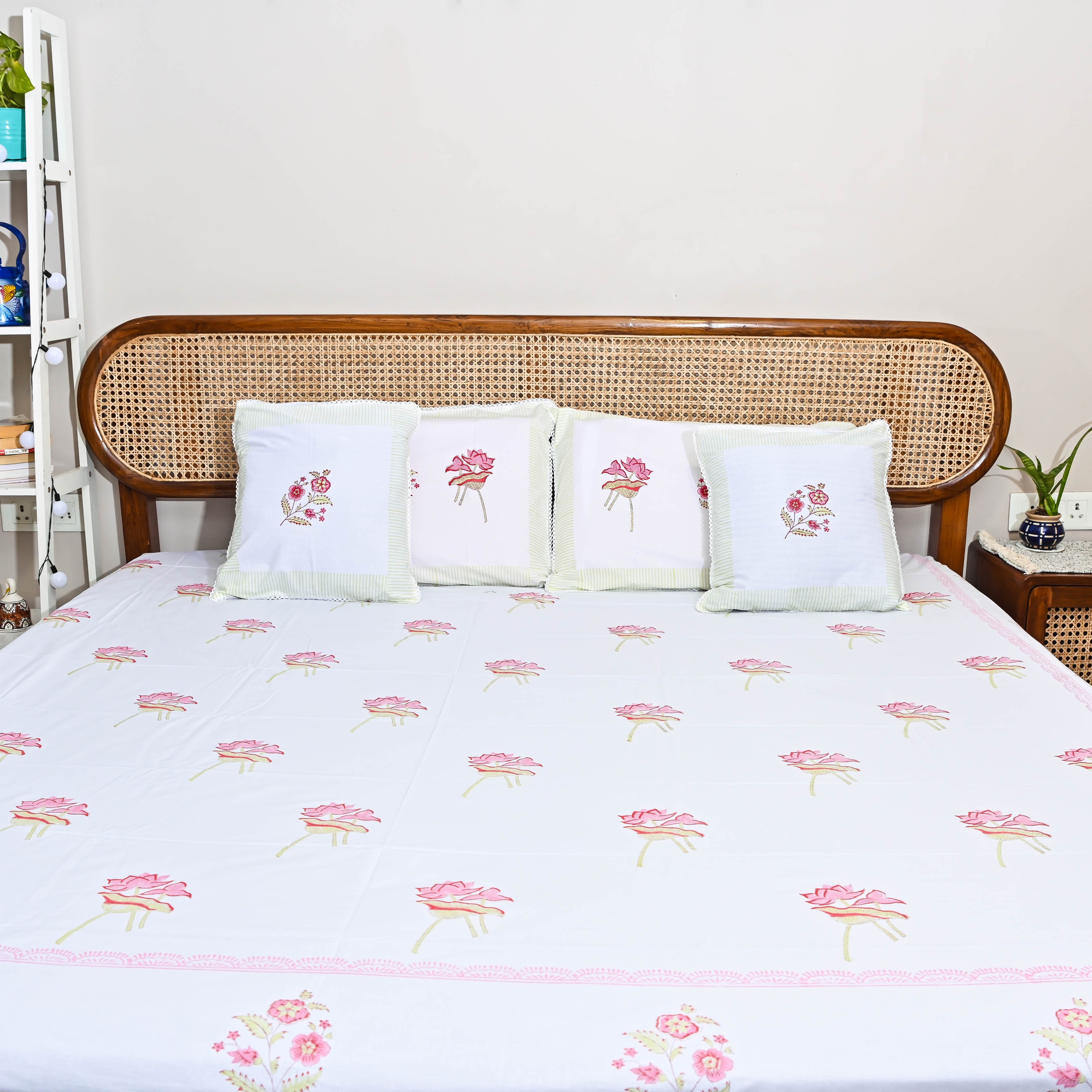 Comfobuddy Floral Handblock Printed Cotton Bedsheet With Pillow Covers Online