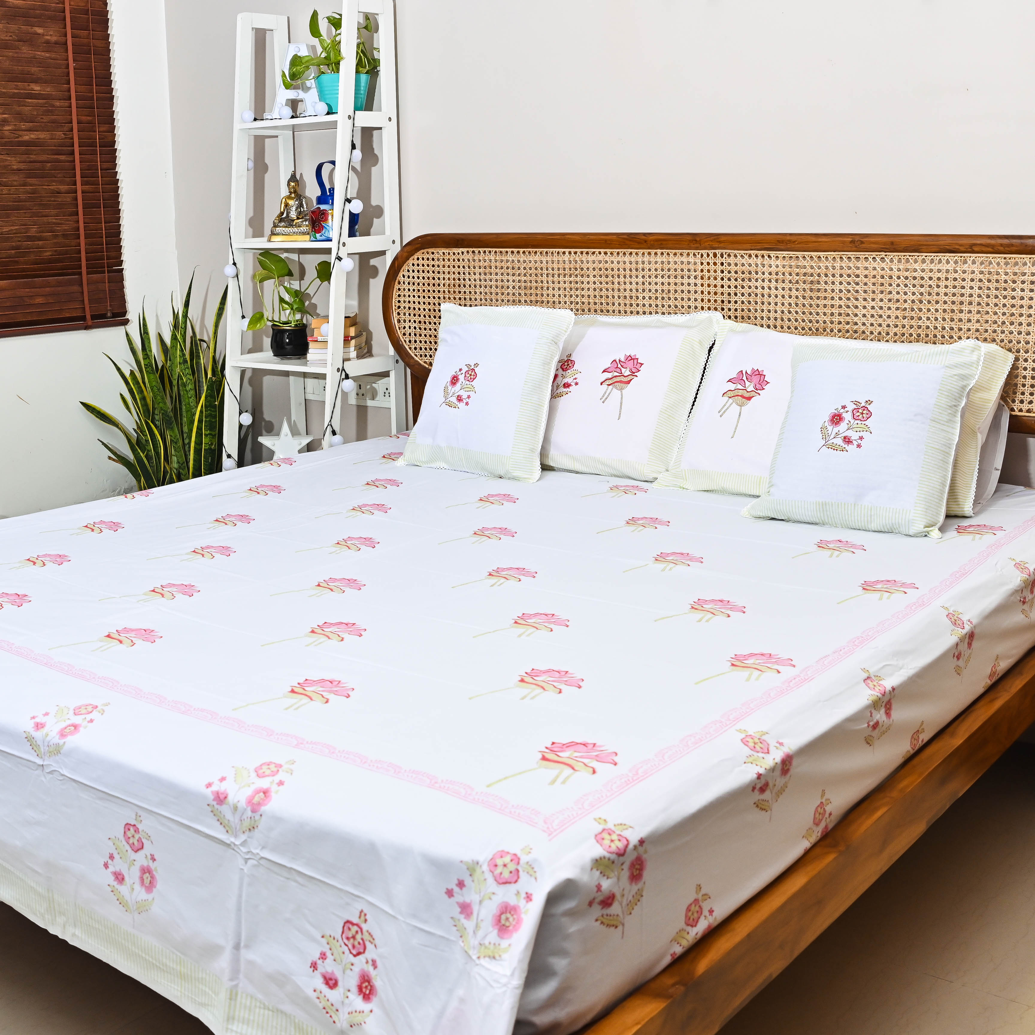 Floral Handblock printed Cotton Bedsheet