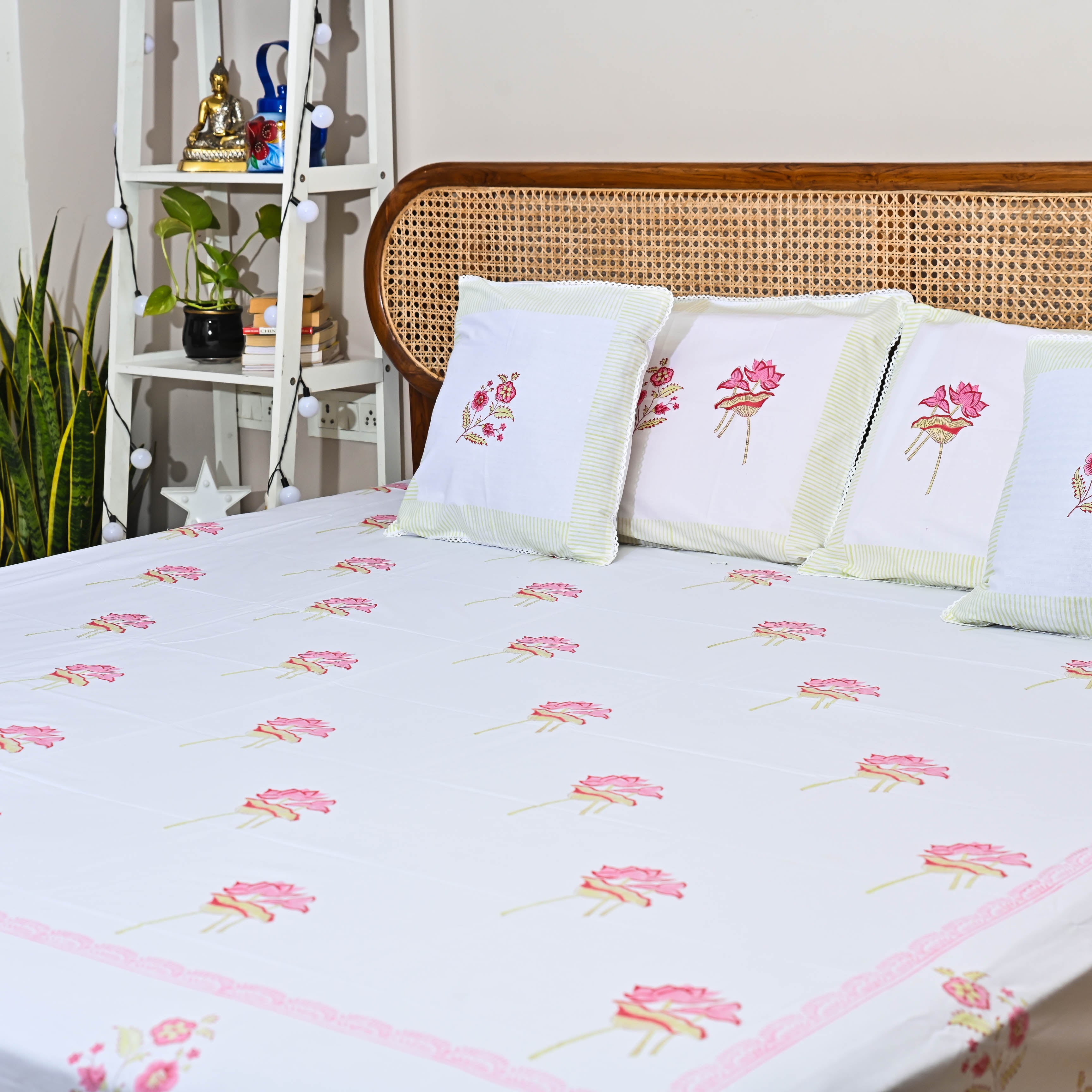 Floral Handblock printed Cotton Bedsheet