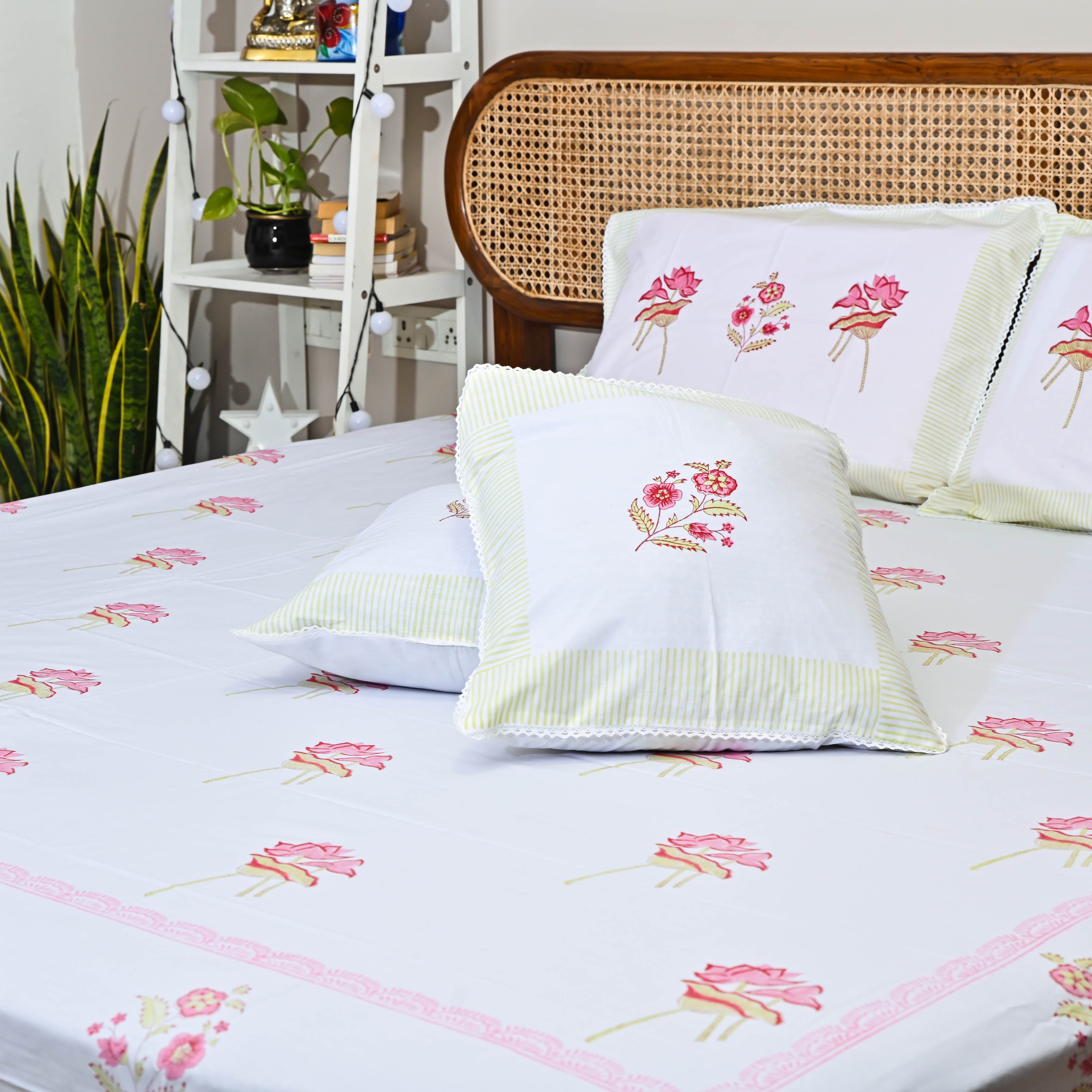 Floral Handblock printed Cotton Bedsheet