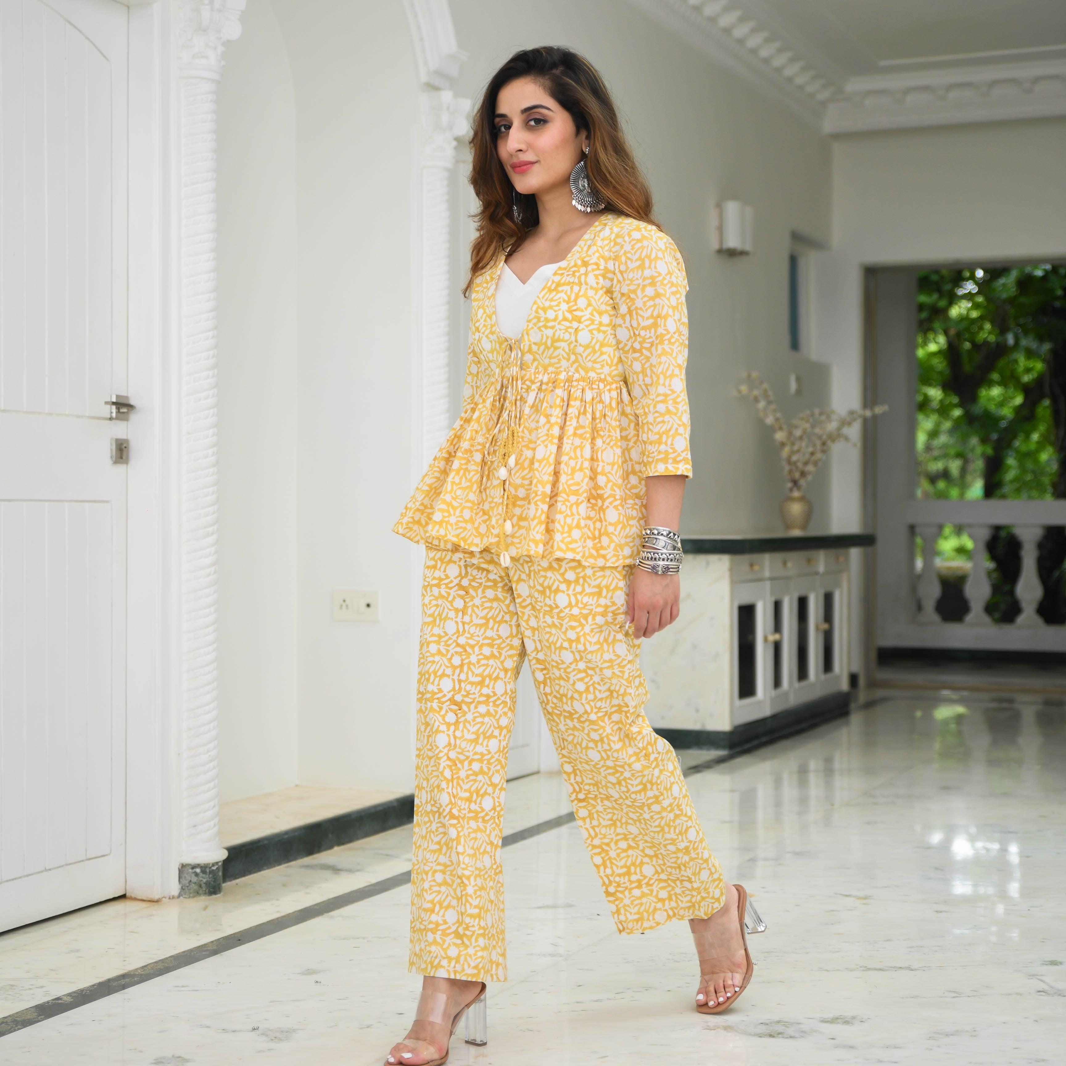 Yellow Cotton Handblock Printed Co-ord Set