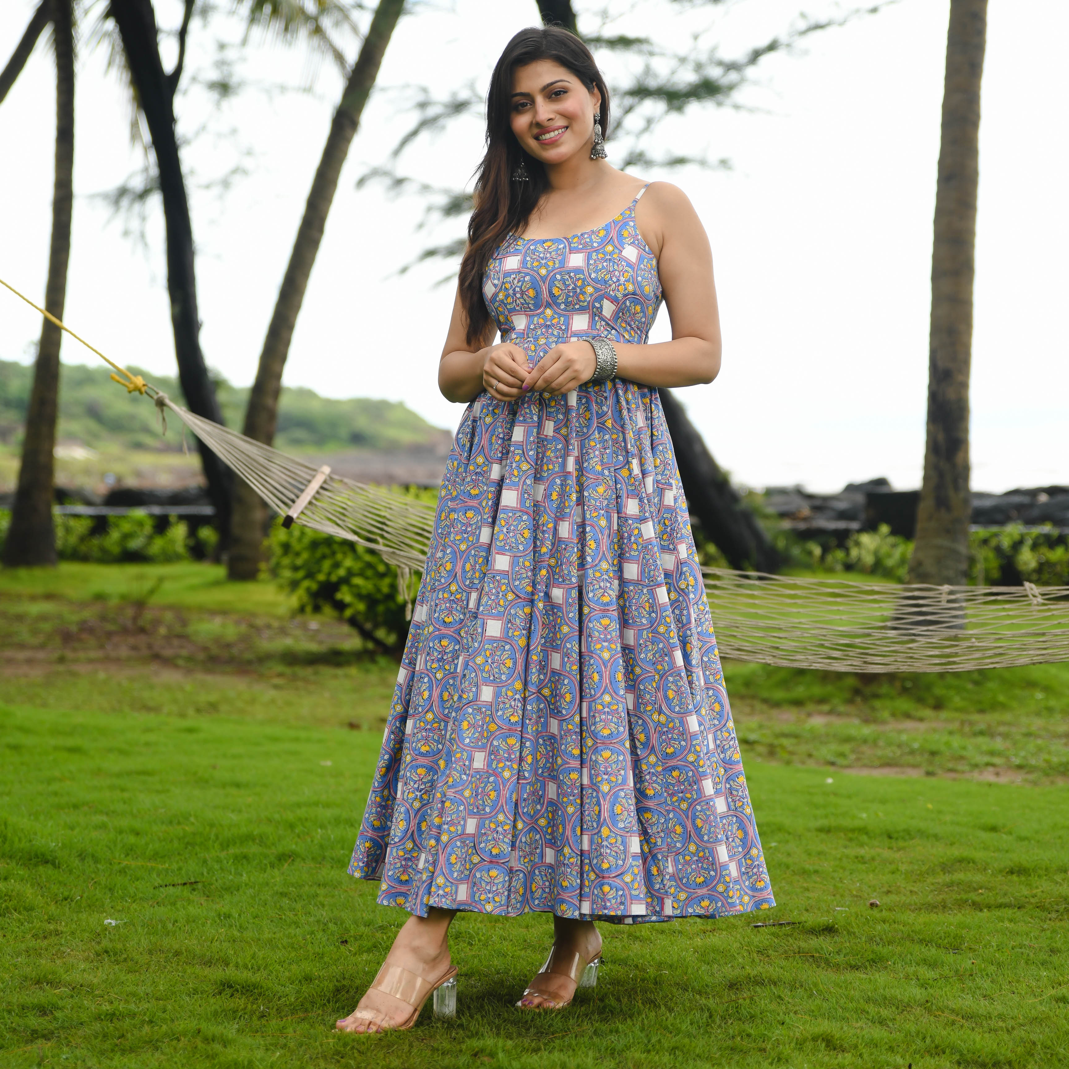 Blue Cotton Printed Dress