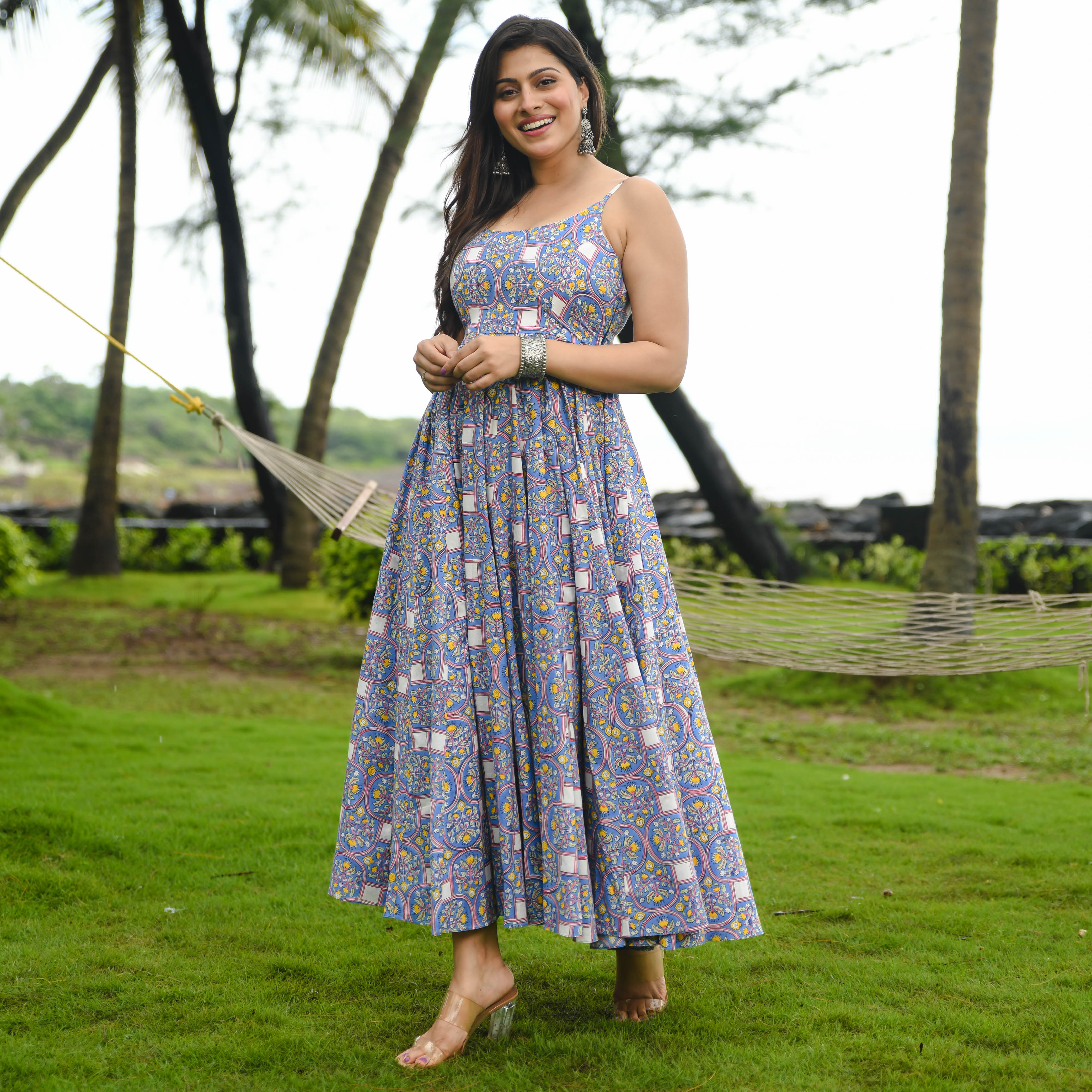 Blue Cotton Printed Dress