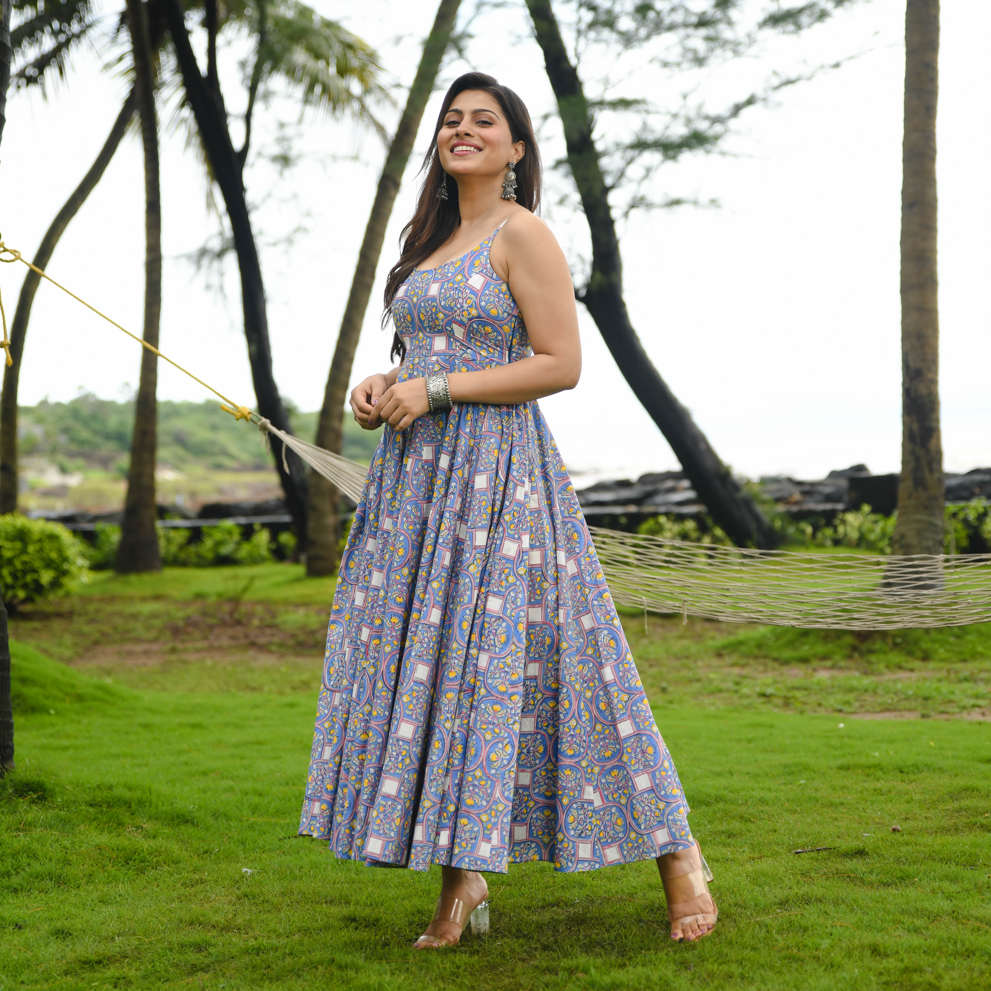 Blue Cotton Printed Dress