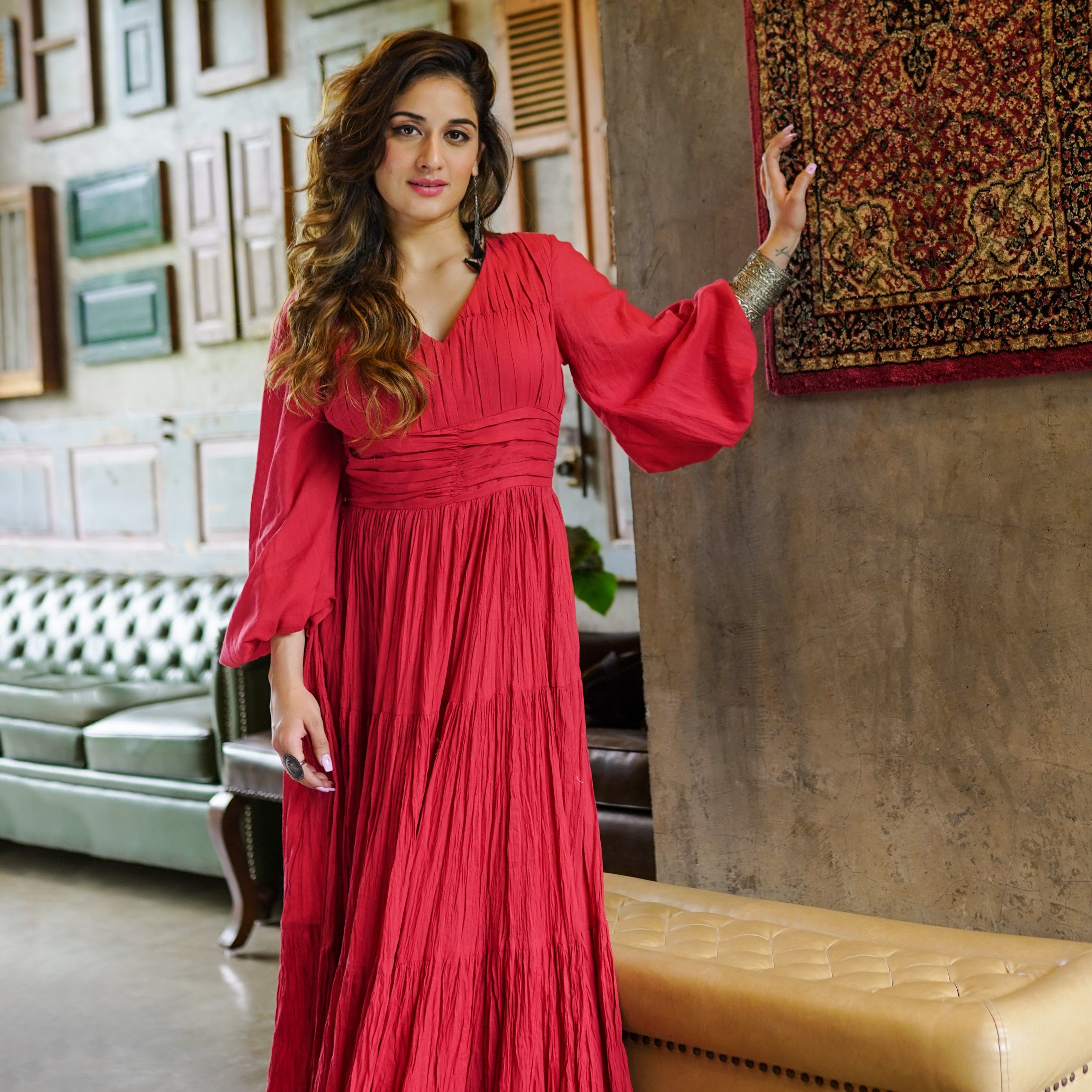 Long Maroon Tier dress