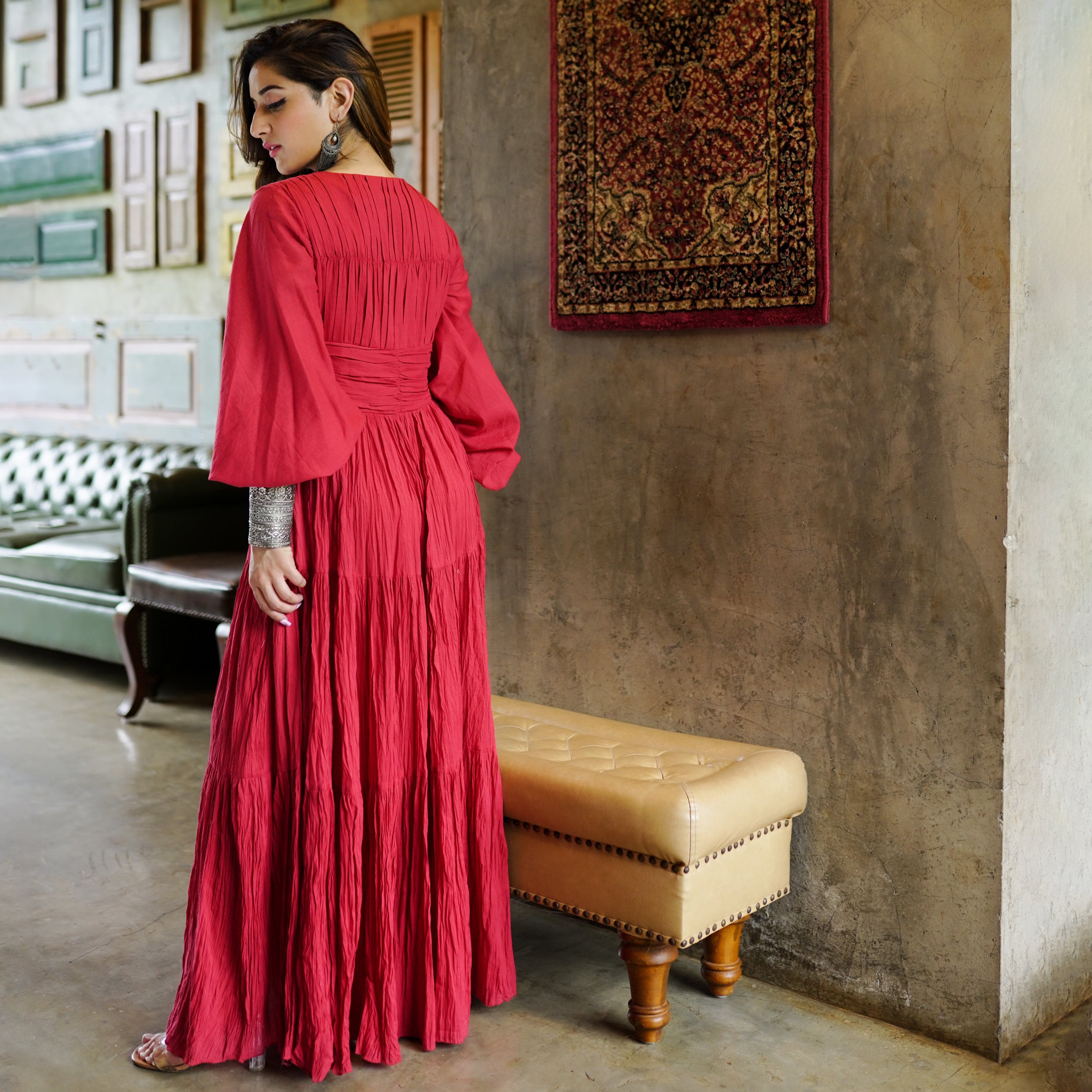 Long Maroon Tier dress