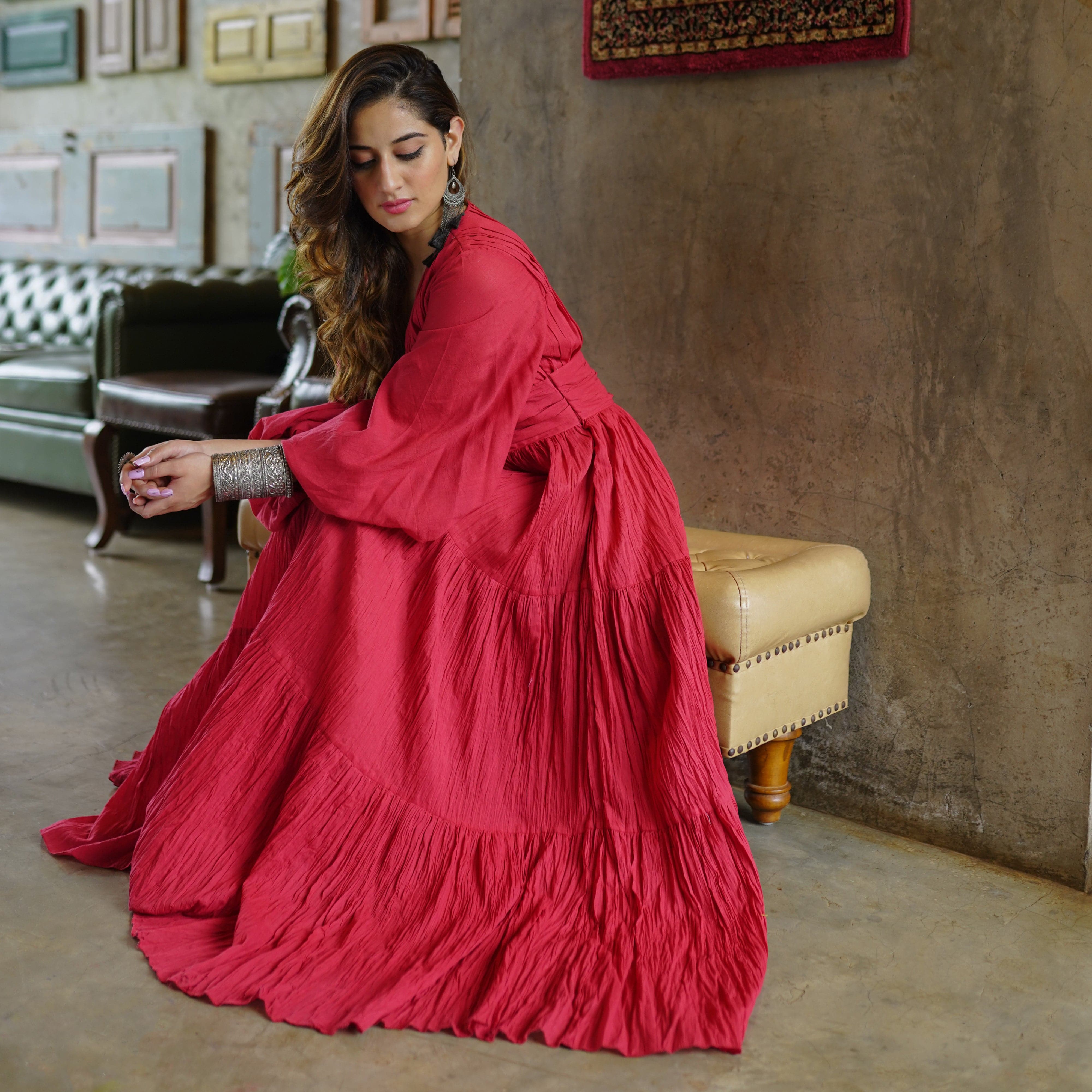 Long Maroon Tier dress