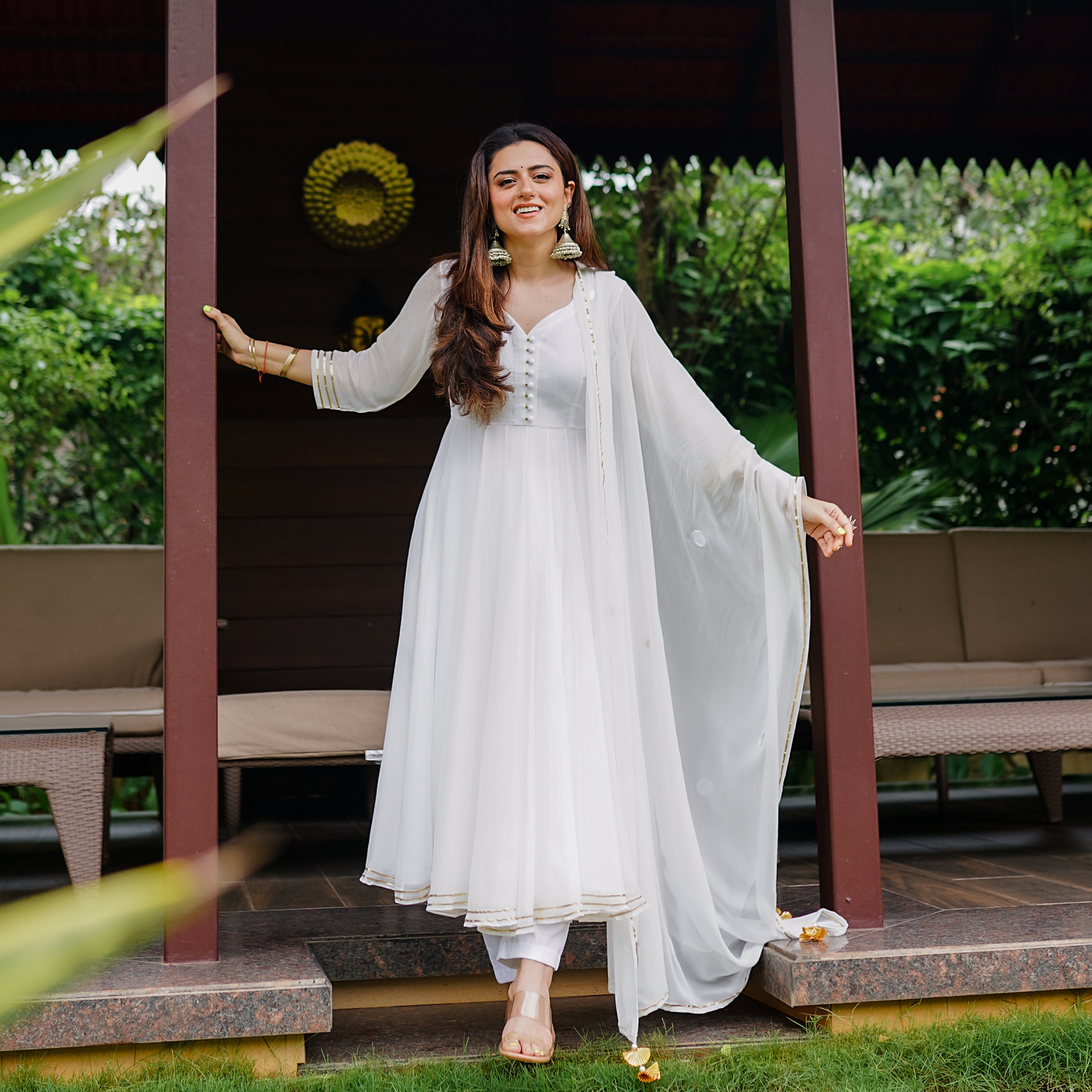 White Designer Anarkali Suit Set For Women Online