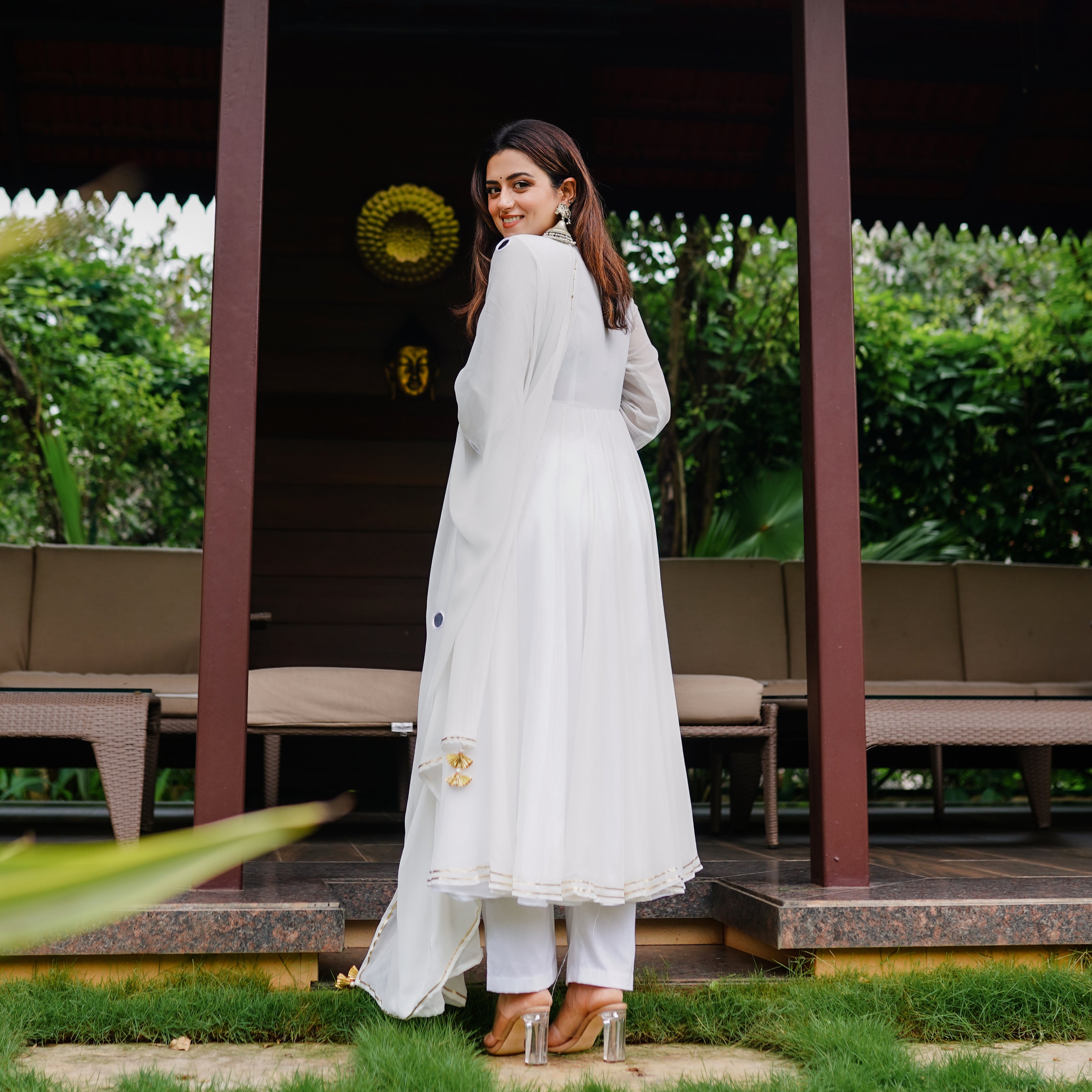 White Georgette Anarkali Set