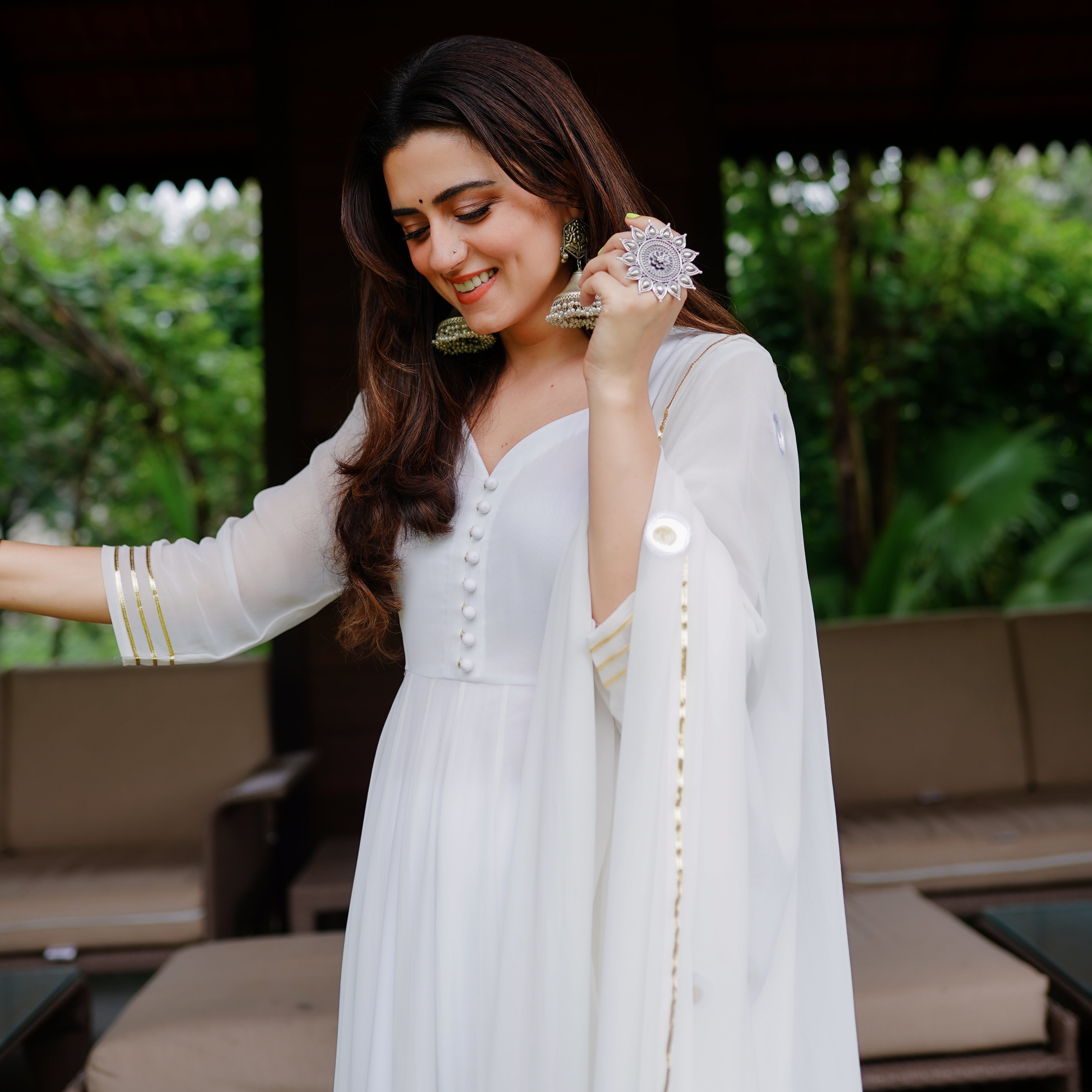 White Designer Anarkali Suit Set For Women Online