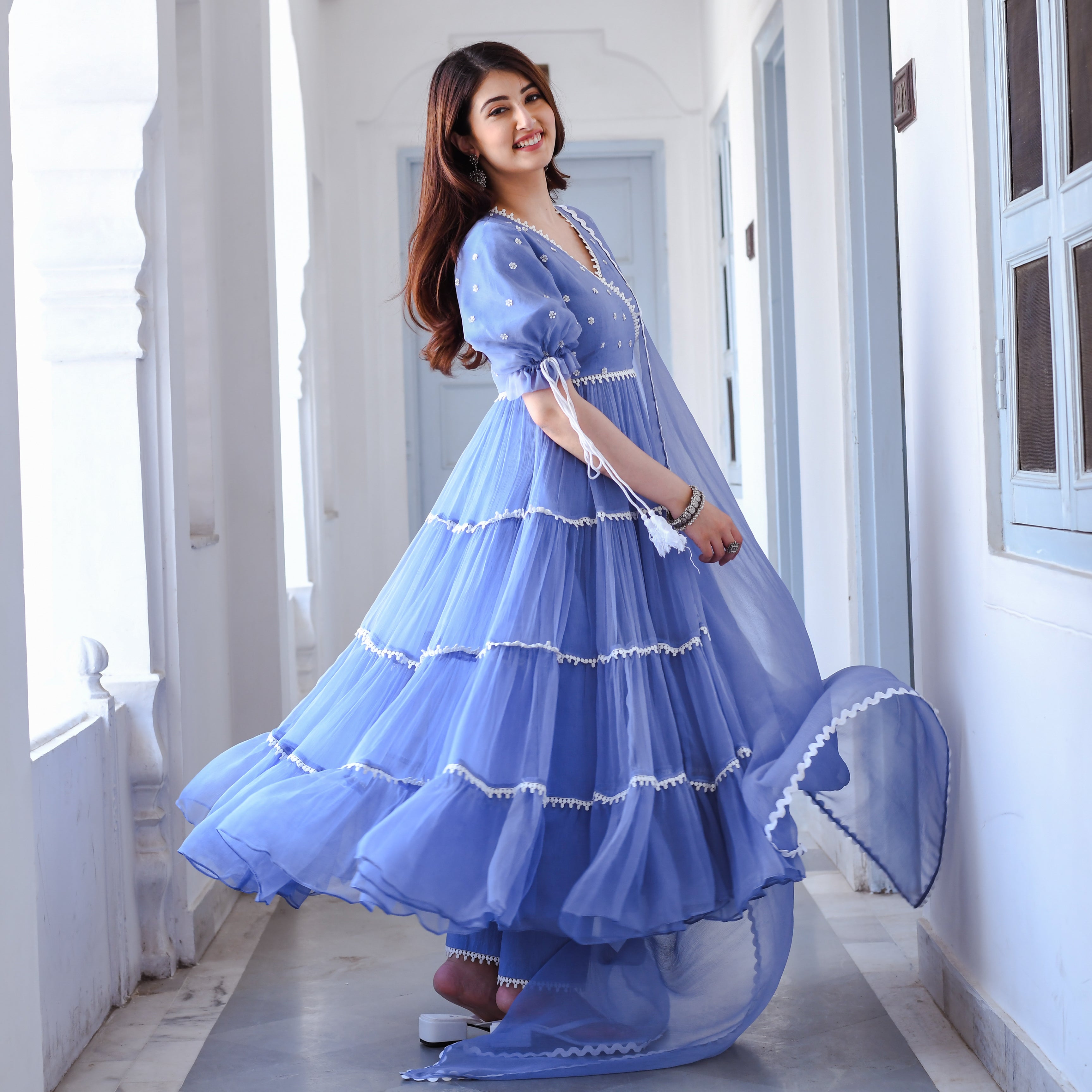 Aarchi Blue Cotton Anarkali Suit Set For Women Online
