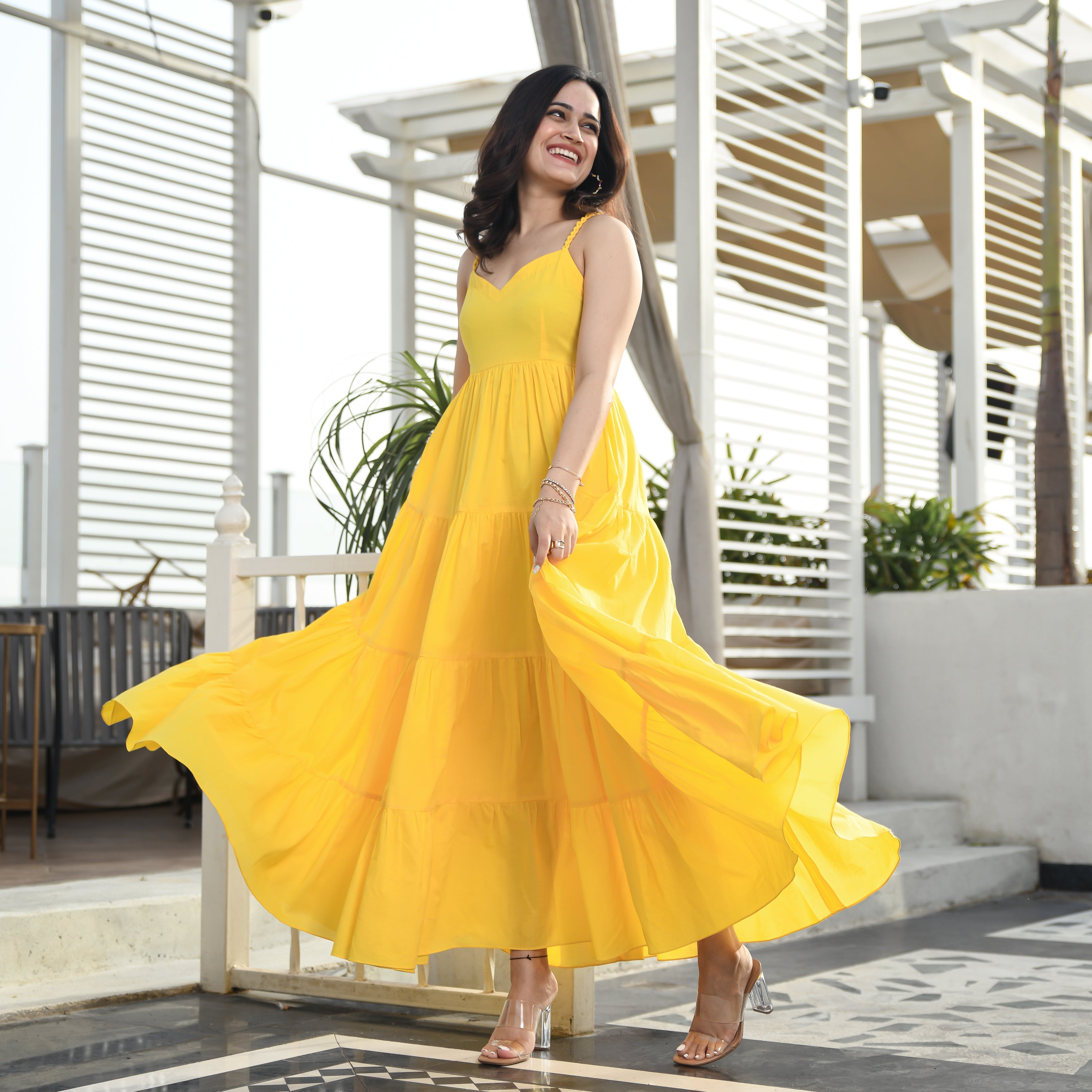  Aureolin Yellow Long Maxi Dress For Women Online