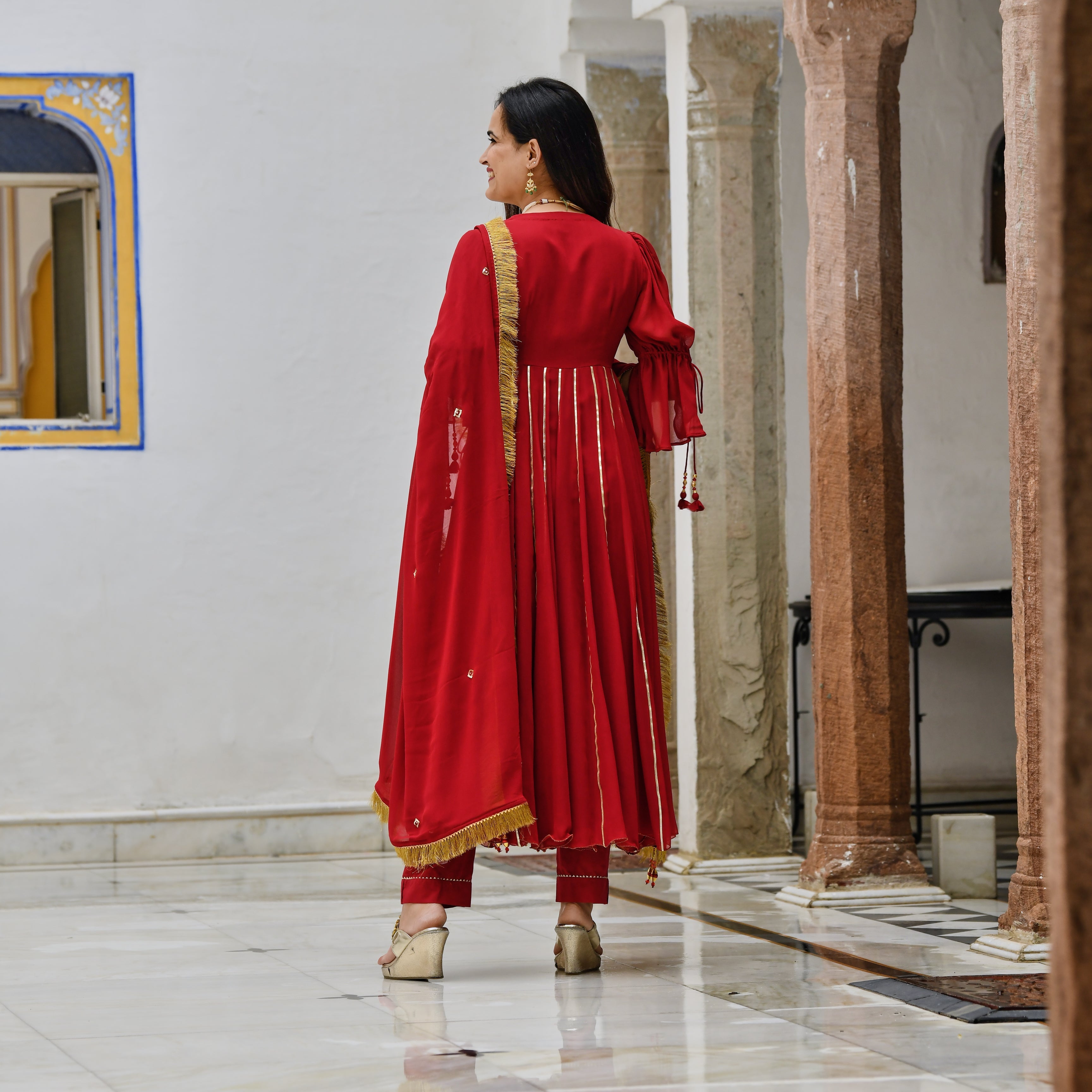 Red Anarkali suit set