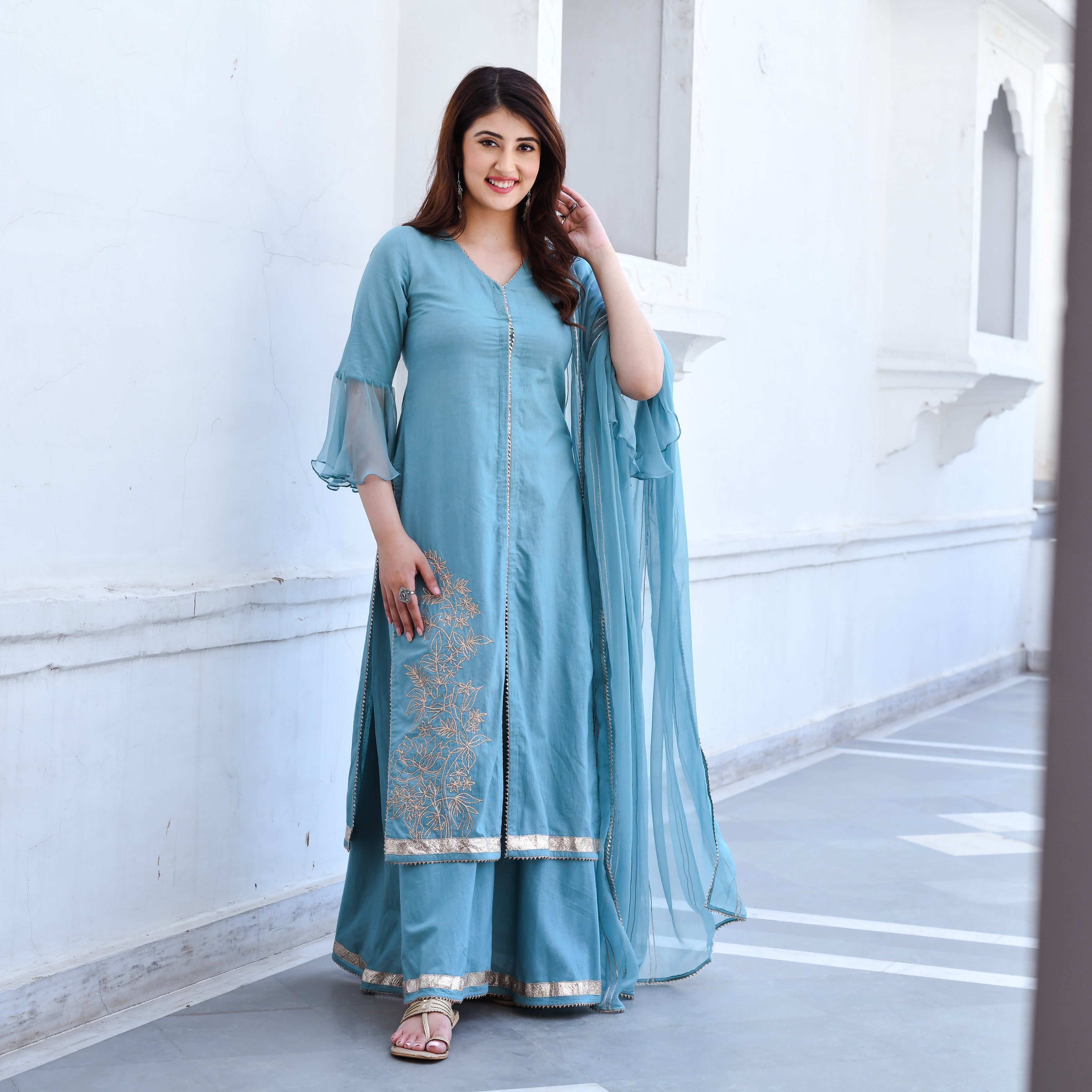 Kanupriya Blue Designer Sharara Suit Set For Women Online
