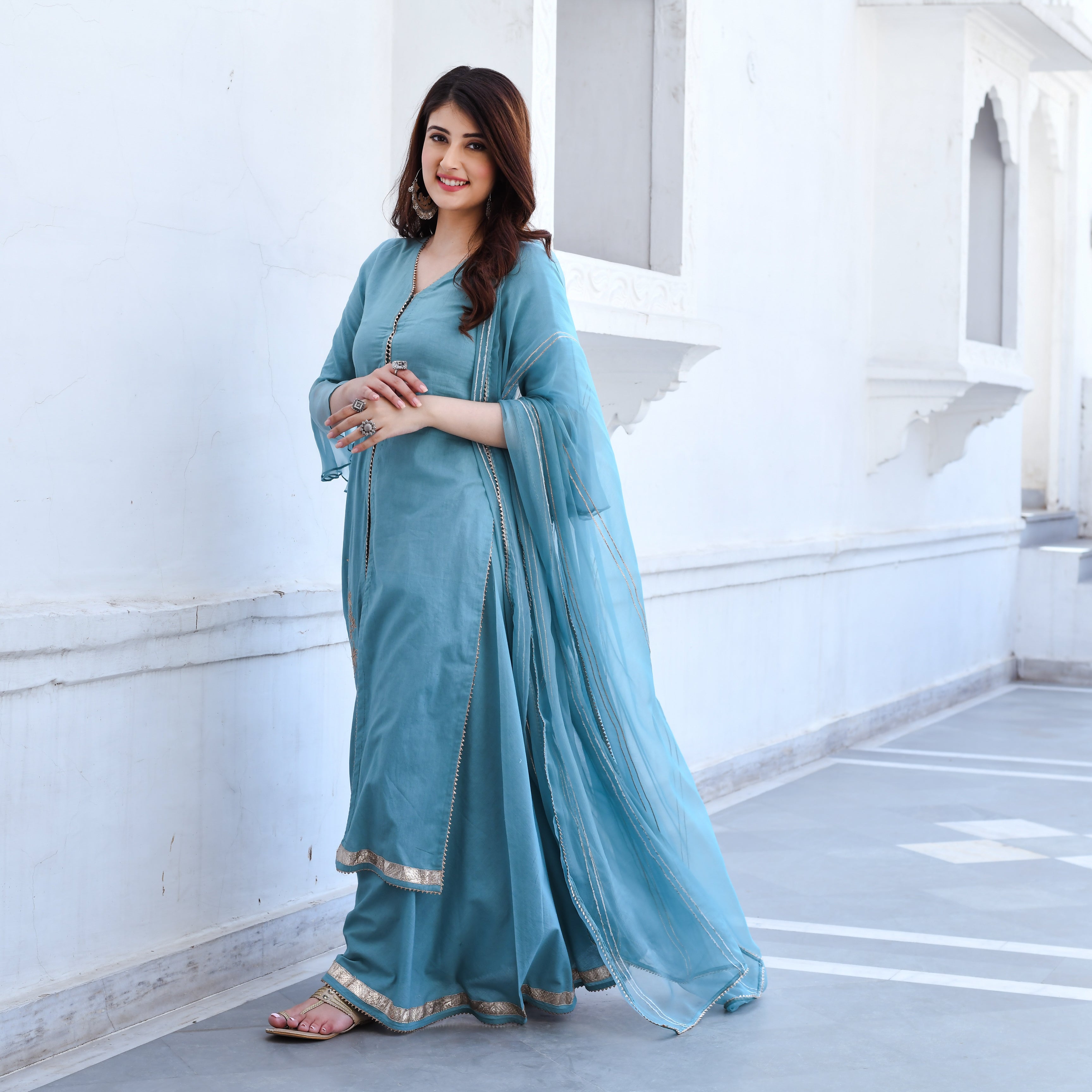 Kanupriya Blue Designer Sharara Suit Set For Women Online