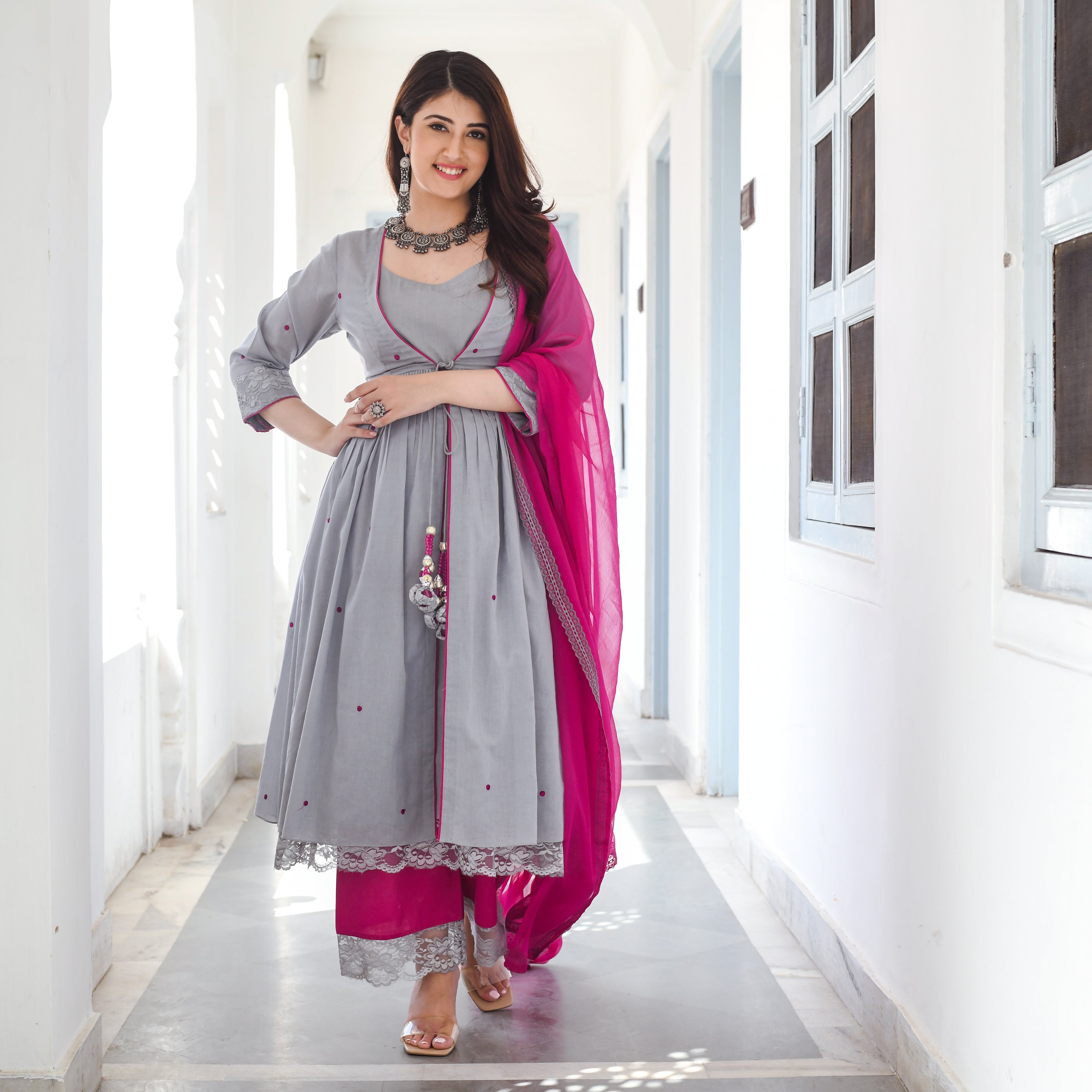Ruhi Grey Designer Anarkali Suit Set for Women Online