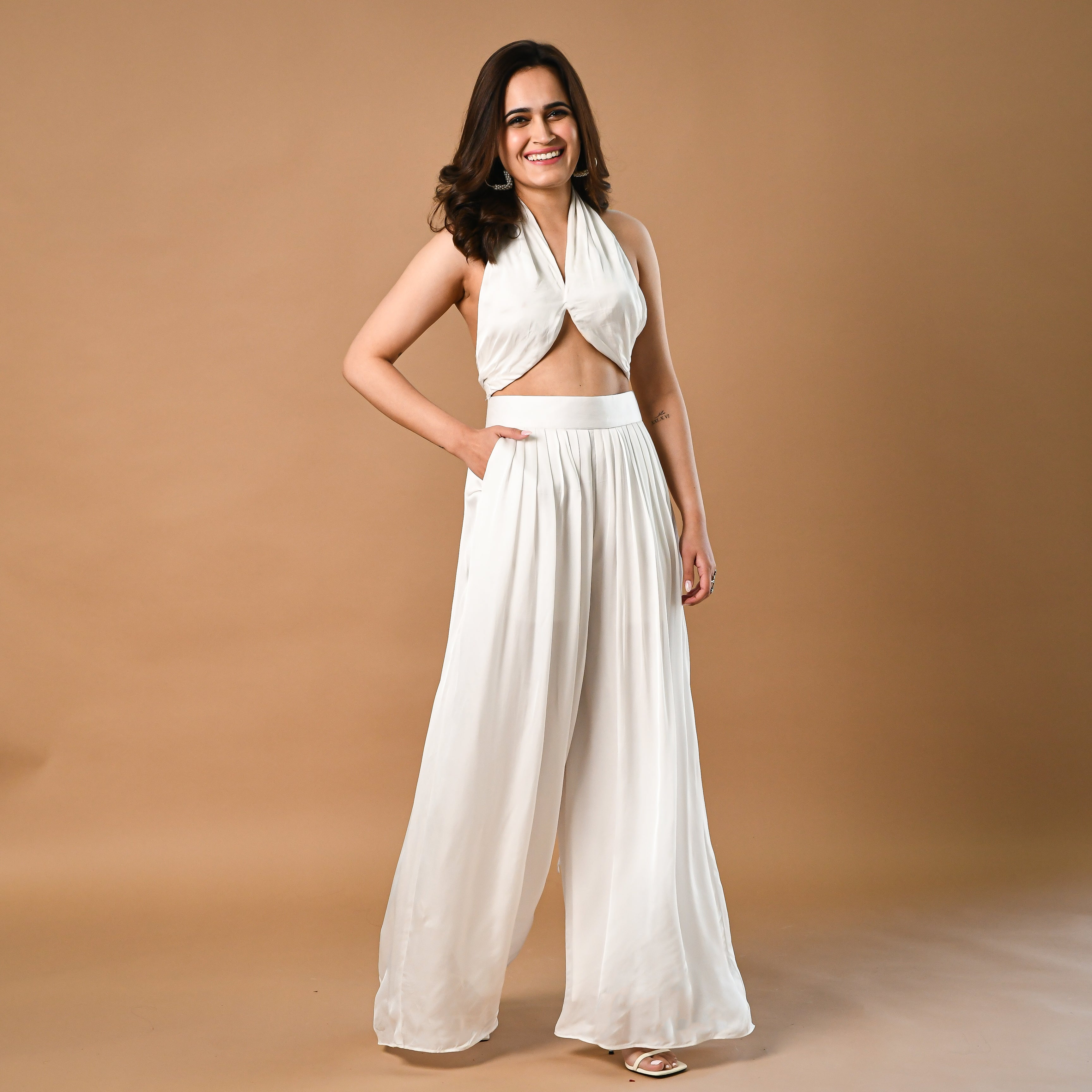  Powder Designer Satin White Co-Ord Set For Women Online