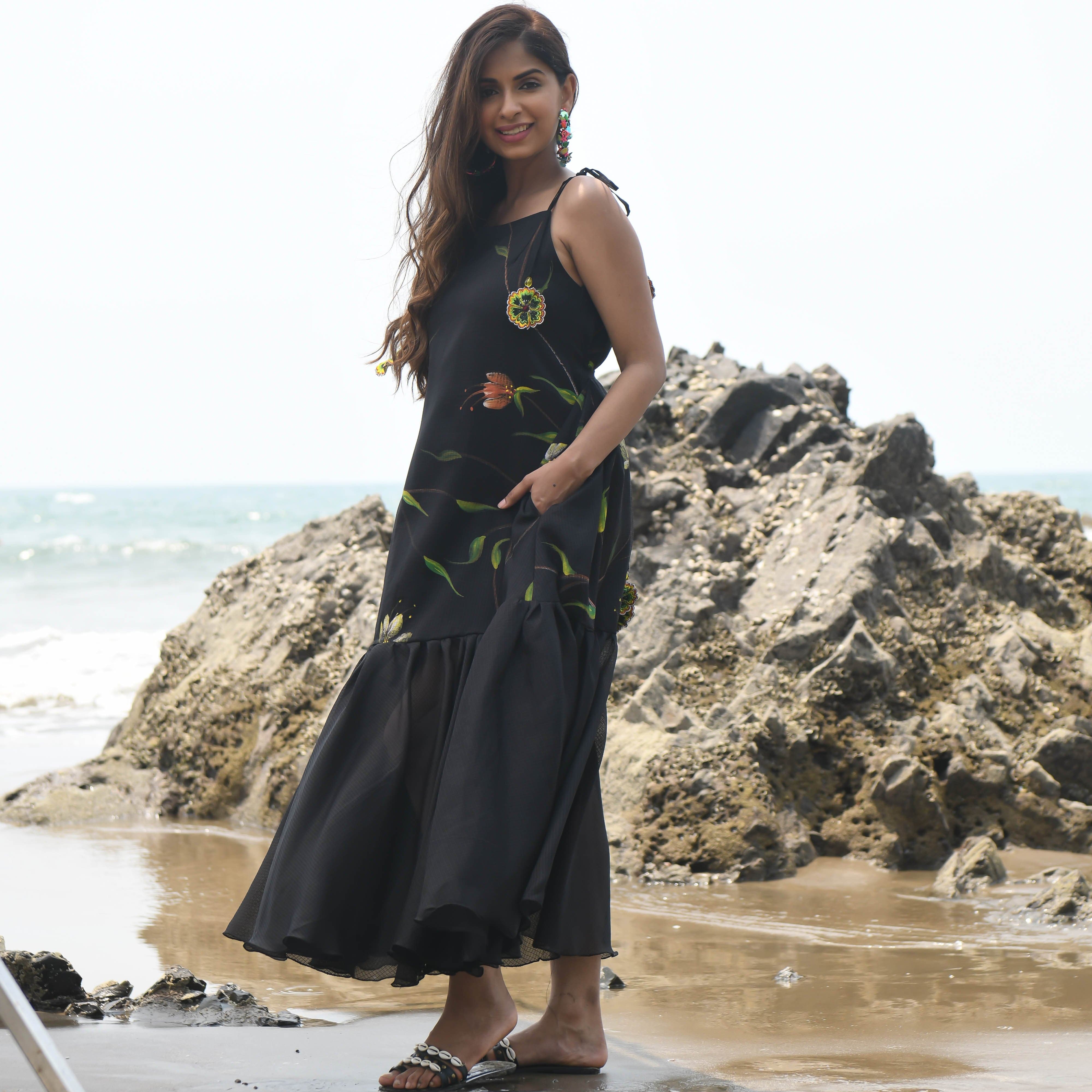Black Handpainted Doriya Dress