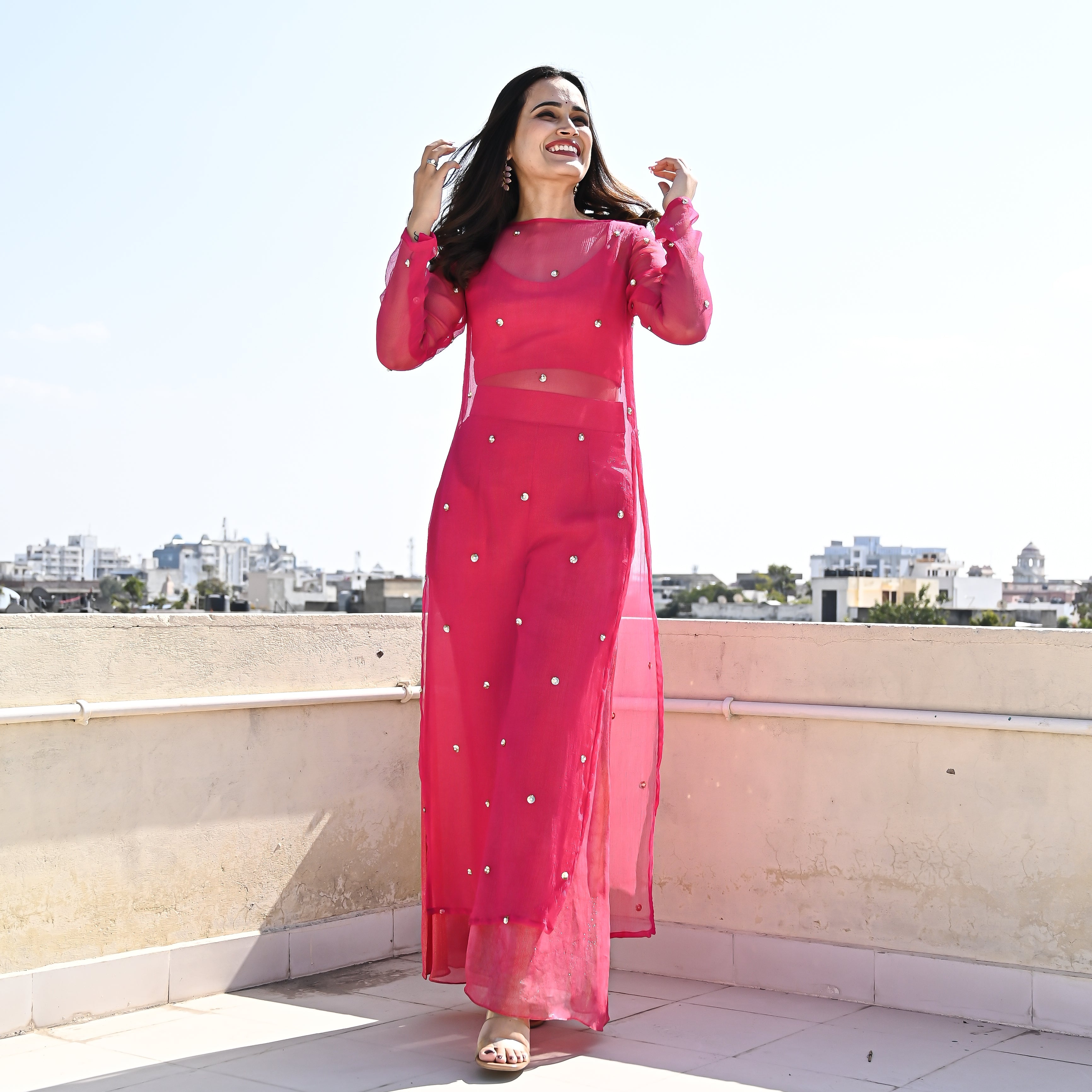  Aatifa Red Designer Cotton Co-ord Suit Set For Women Online