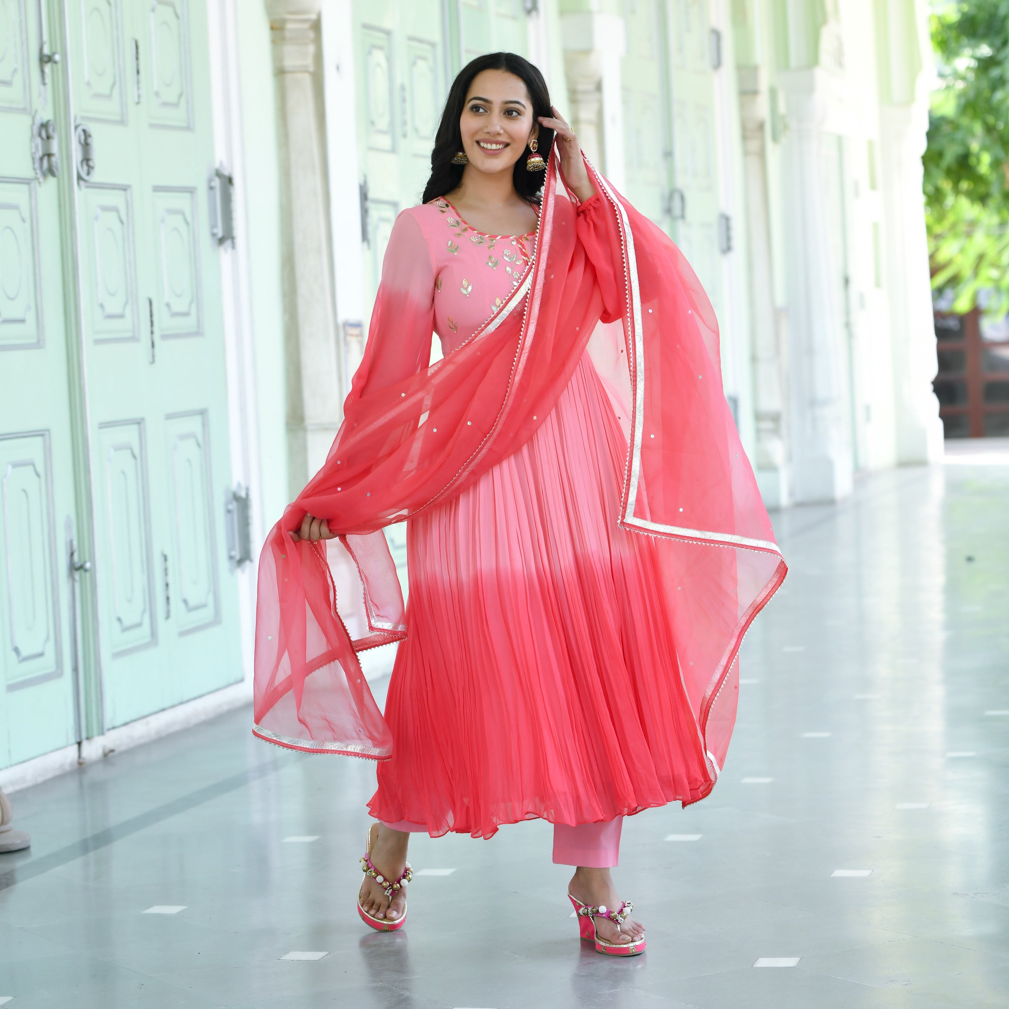 Meera Pink Designer Anarkali Suit Set For Women Online