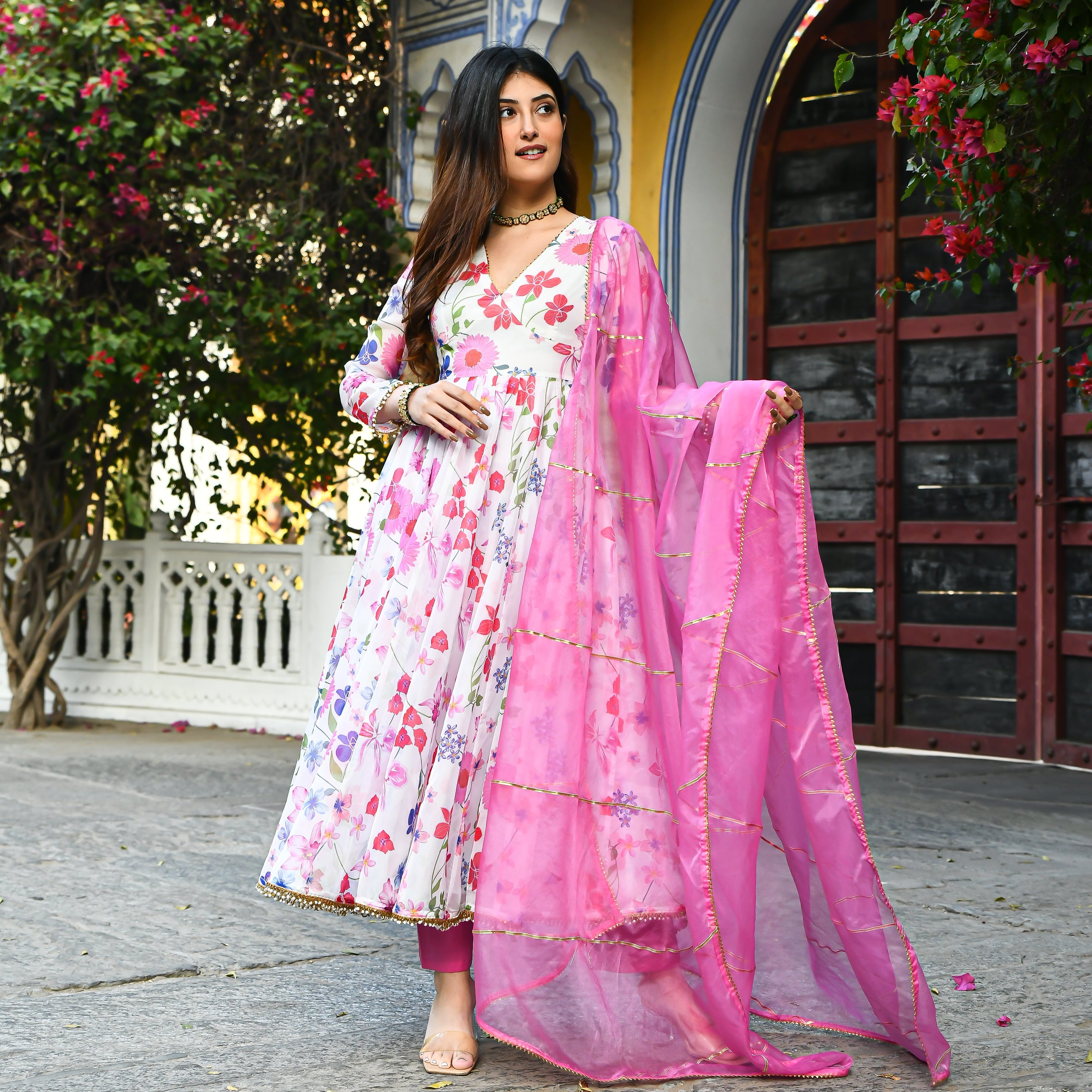 Rangsaar Designer Floral Anarkali Suit Set for Women Online