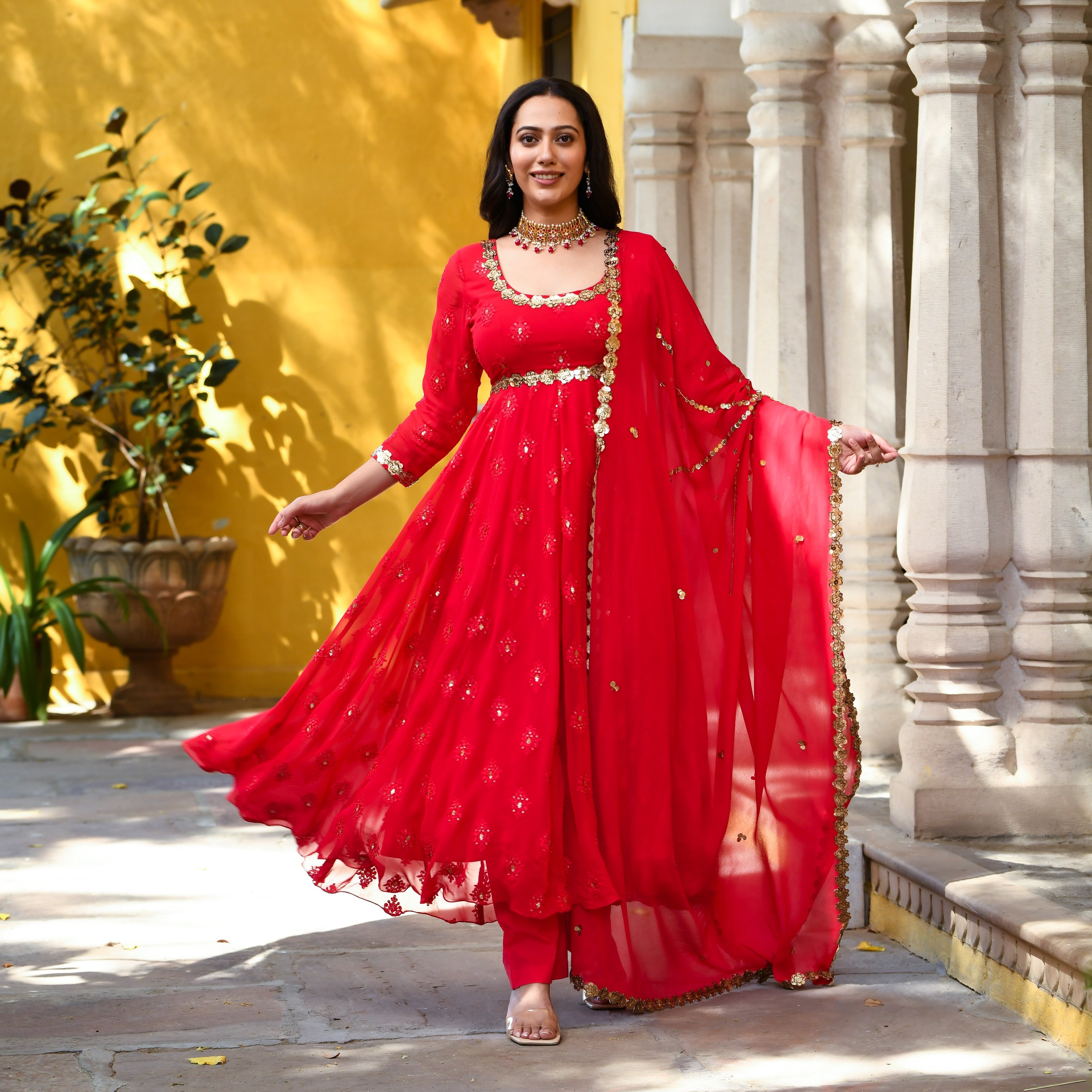 Meghna Red Sequence Handwork Designer Anarkali Suit Set For Women Online