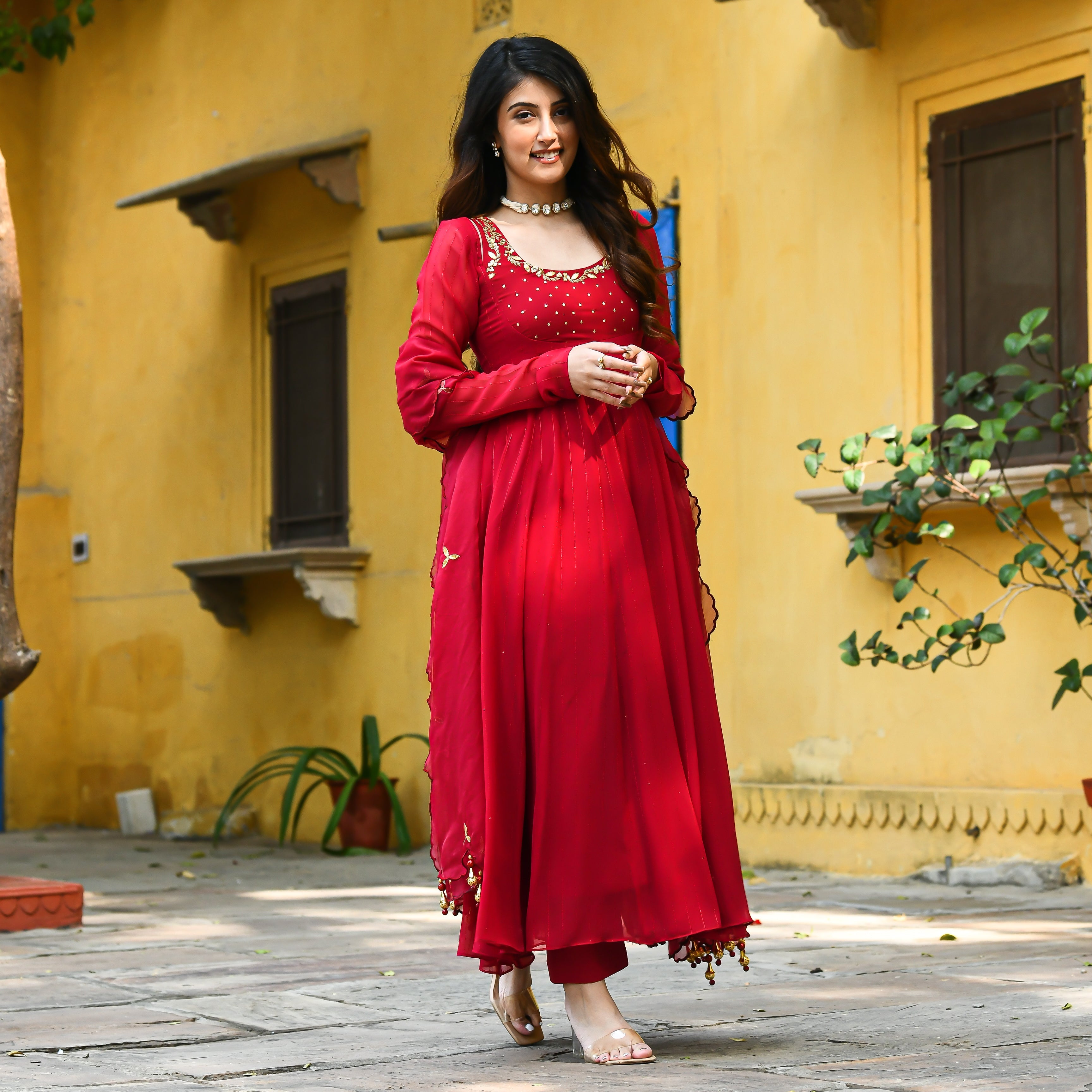 Red Anarkali Suit Set for women online