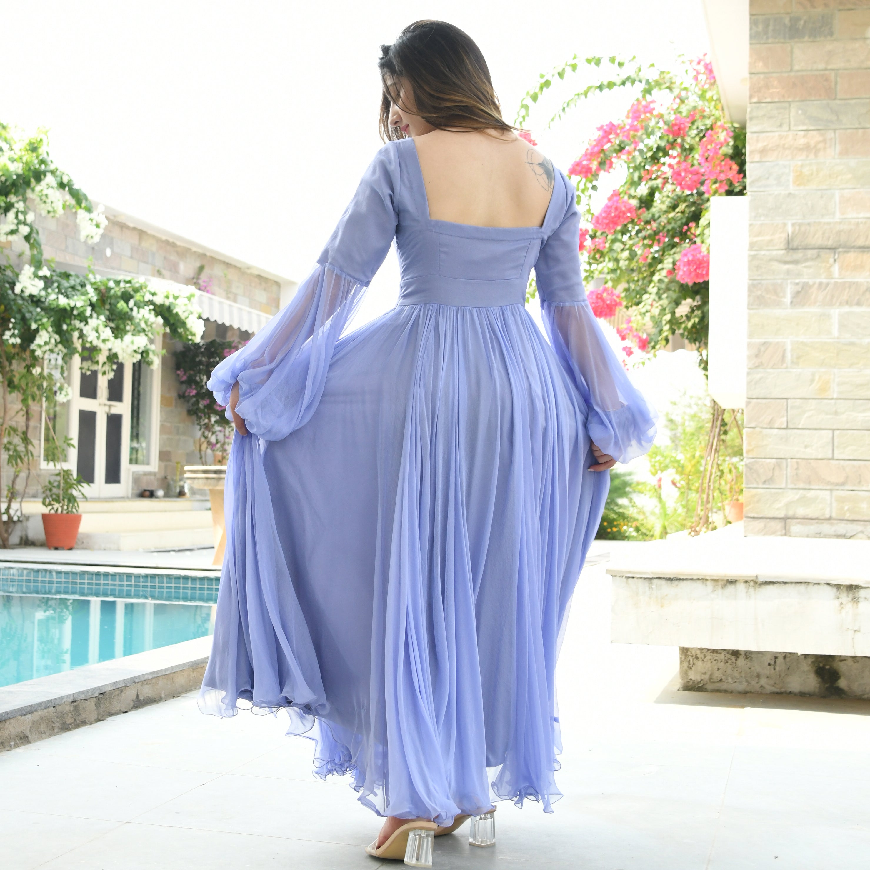 Lavender Designer Chiffon Party Wear Dress For Women Online