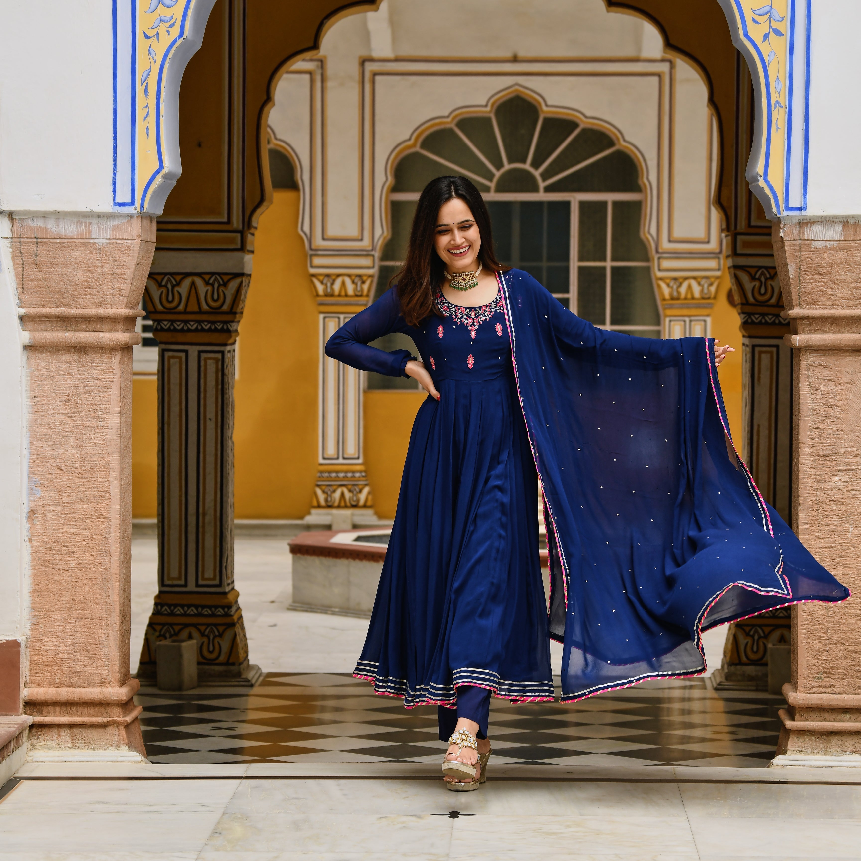 Maryan Blue Designer Anarkali Suit Set For Women Online