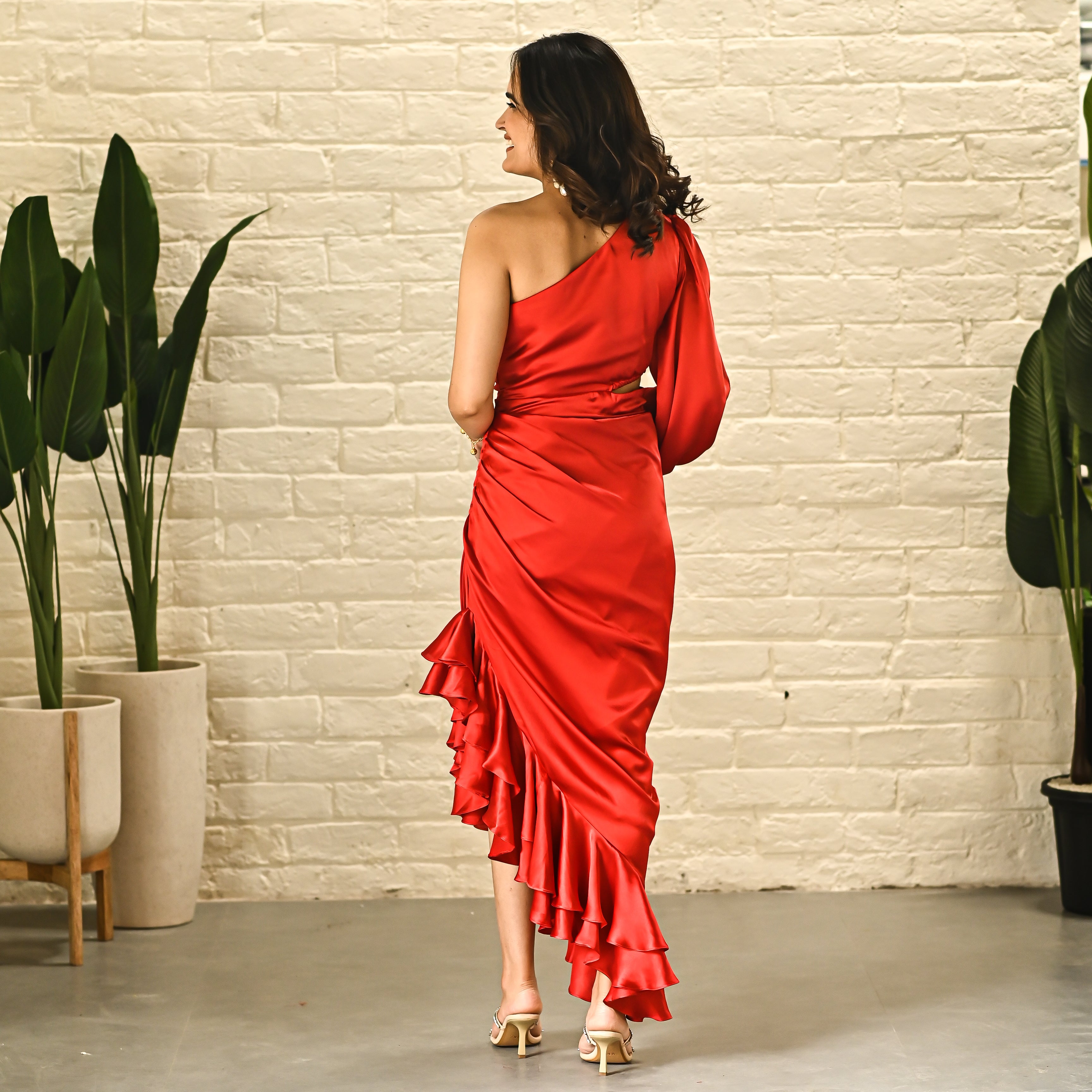 Ivy Pleated One Shoulder Dress in Red | LUCY IN THE SKY