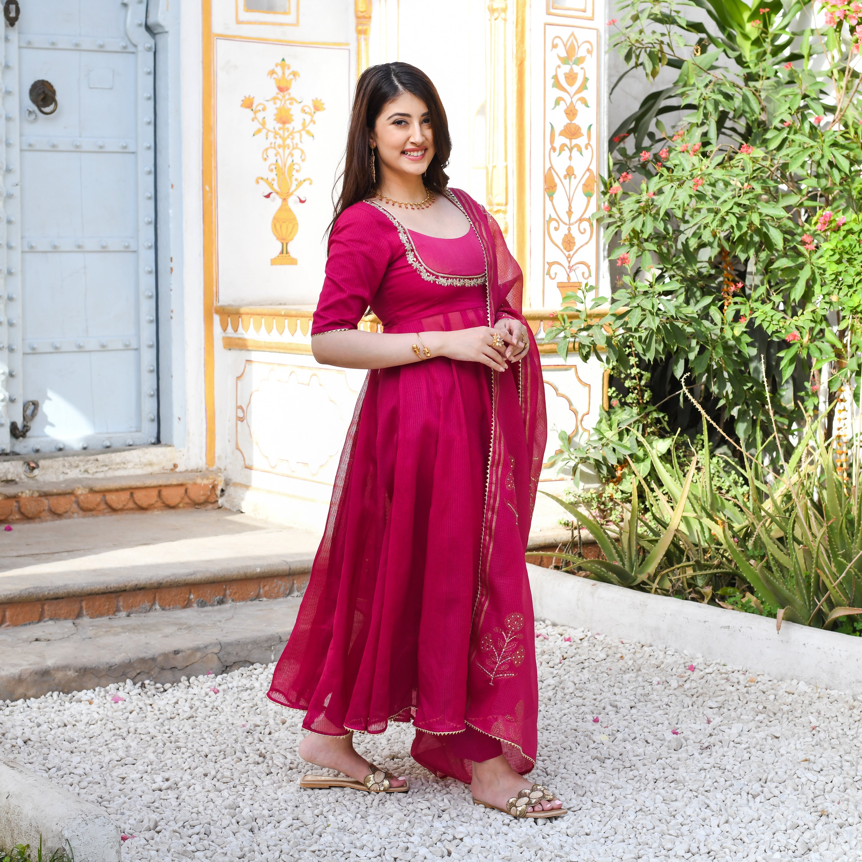 Ishwariya Red Cotton Salwar Suit Set For Women Online