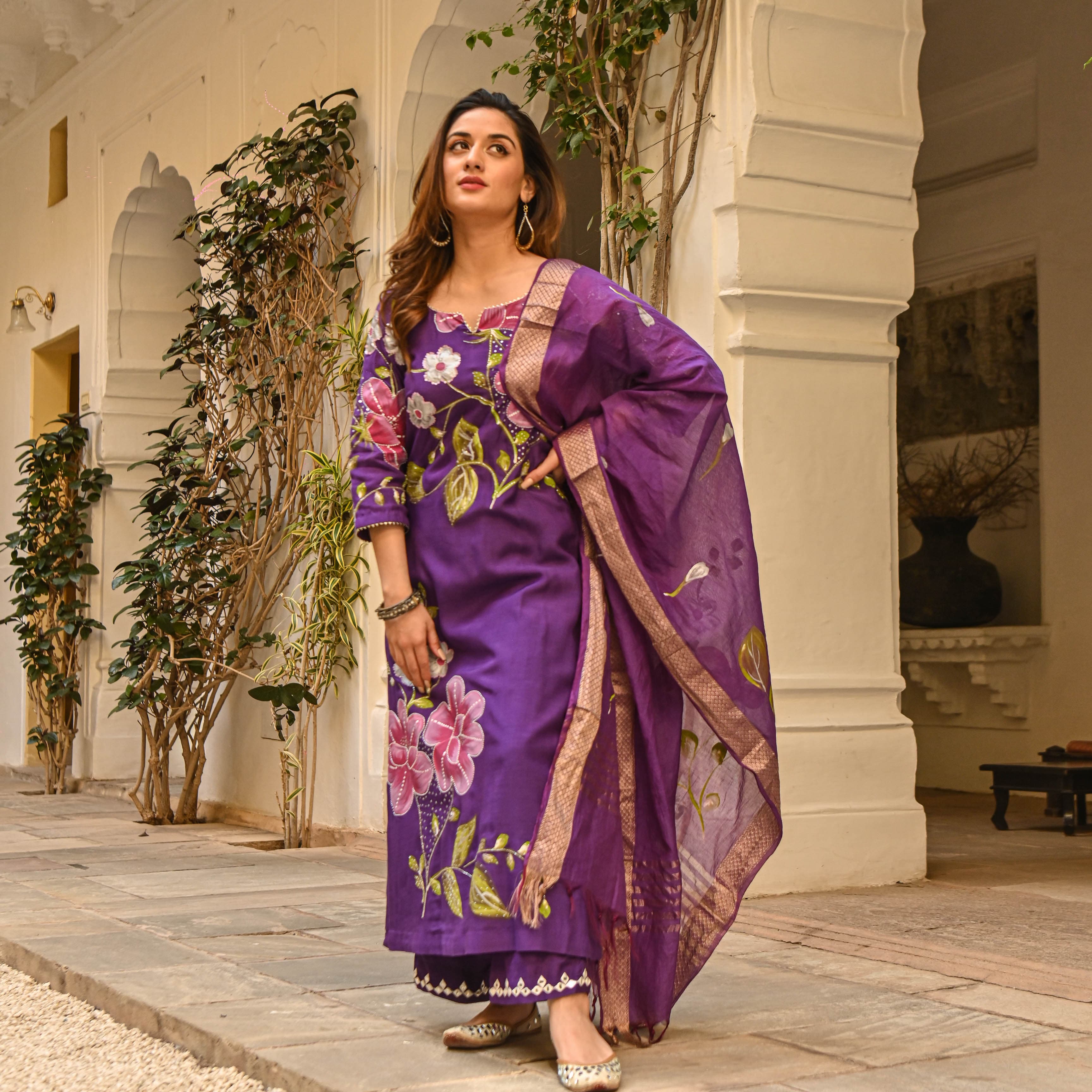 Women Purple Dupatta Salwar Suit - Buy Women Purple Dupatta Salwar Suit  online in India