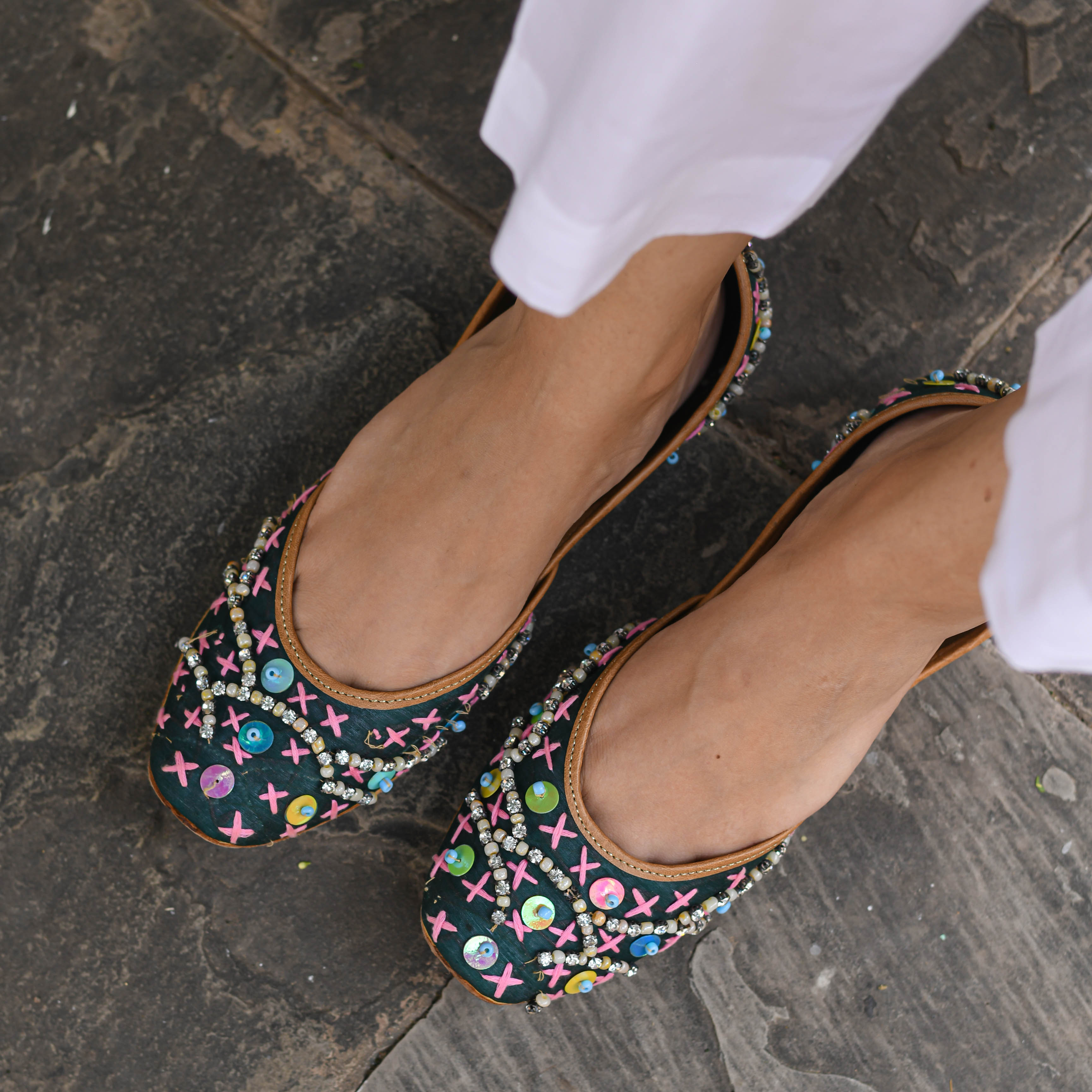 Blue Stars Handcrafted Hand Embroidered Jutti For Women Online