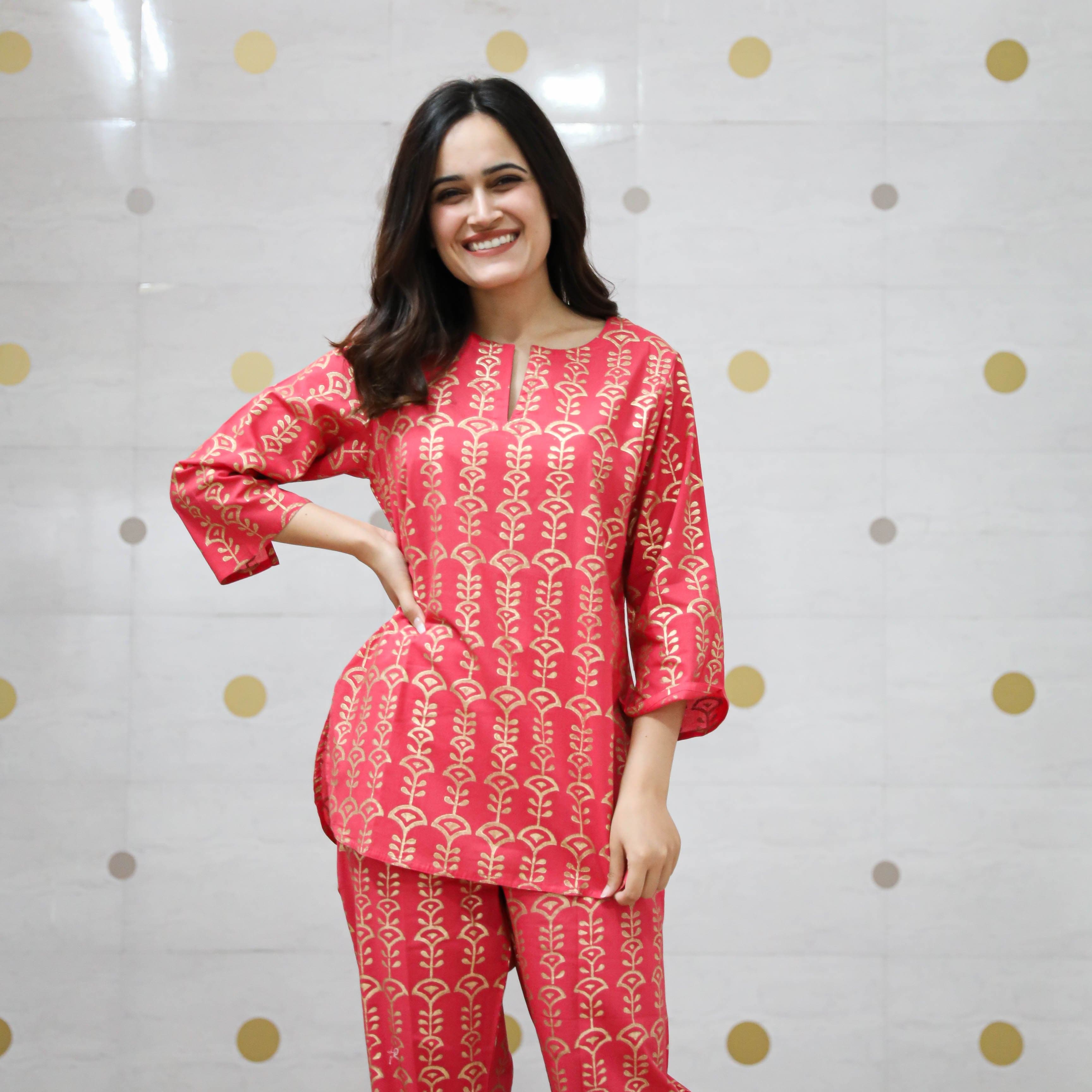  Butta Hand Block Print Cotton Pyjama Set For Women Online