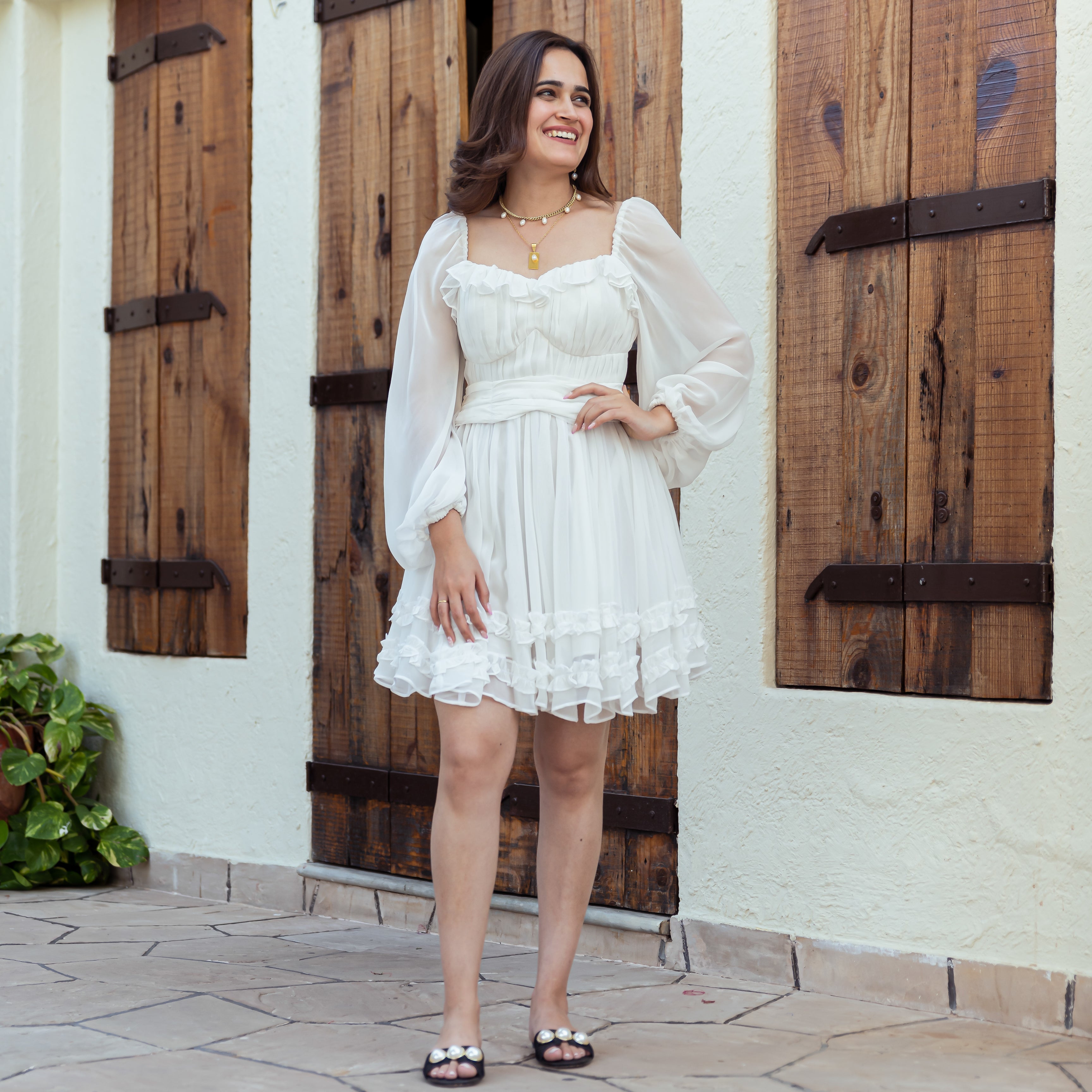 White Full sleeve Dress for women online