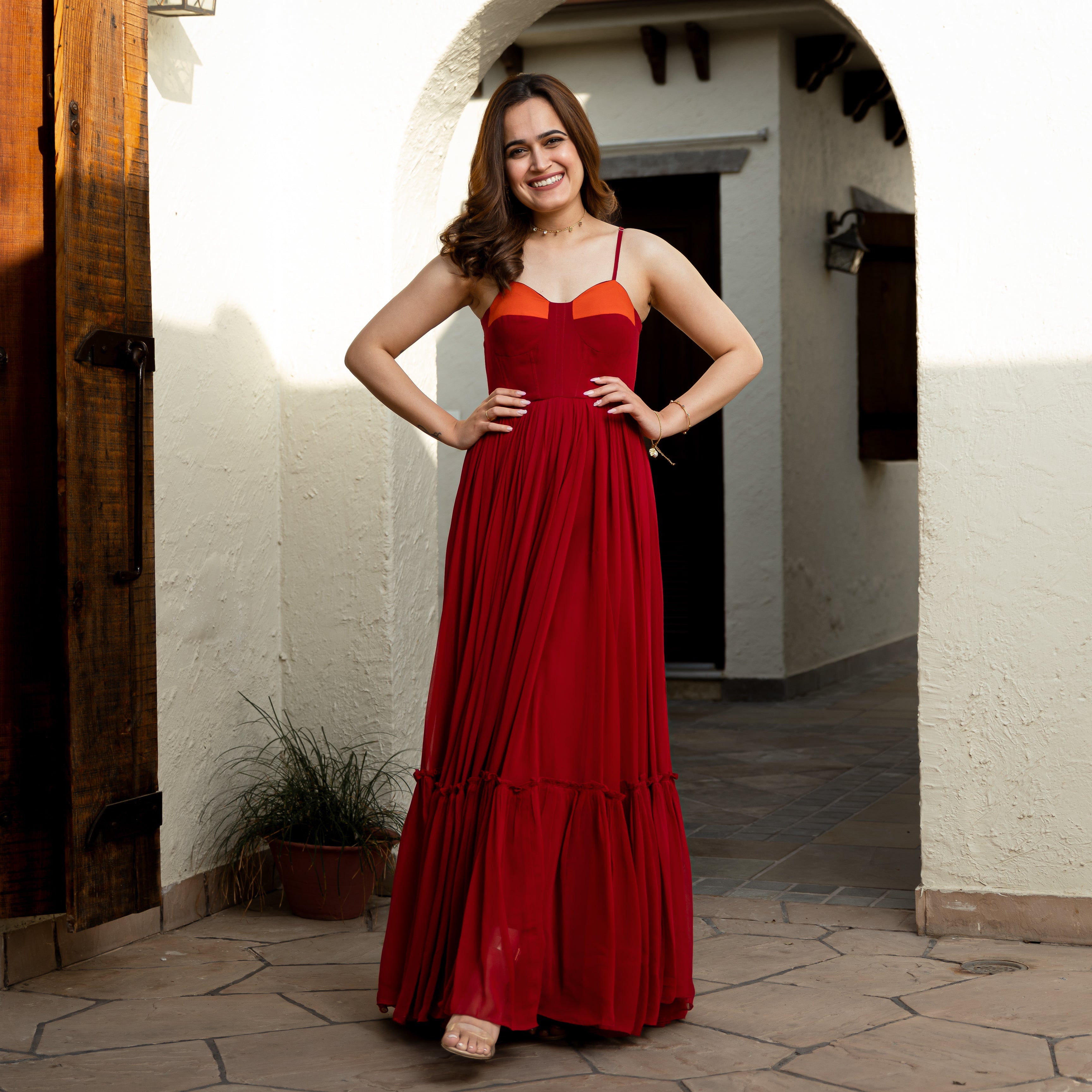 Red Tiered Long Dress for Women Online