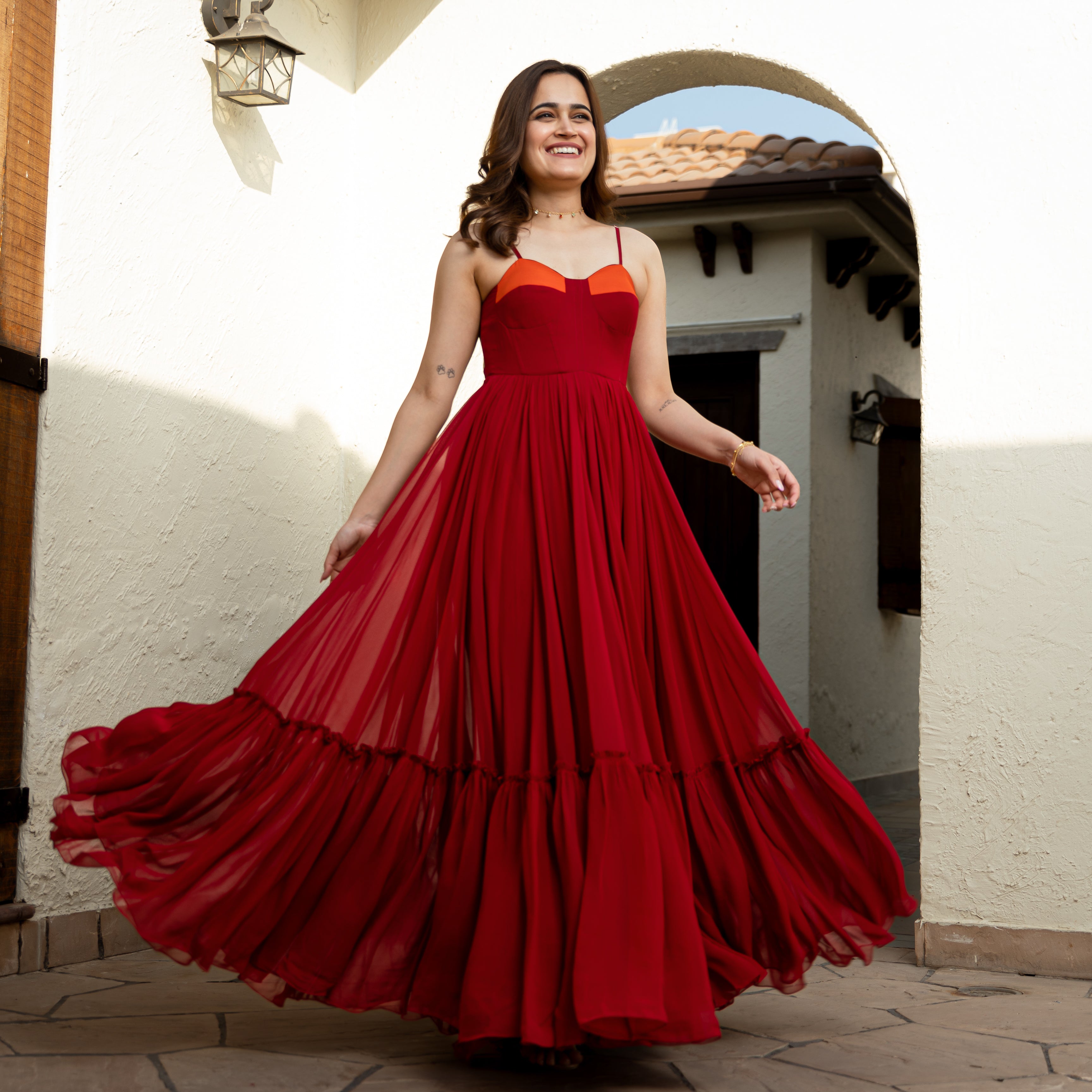 Red Tiered Long Dress for Women Online