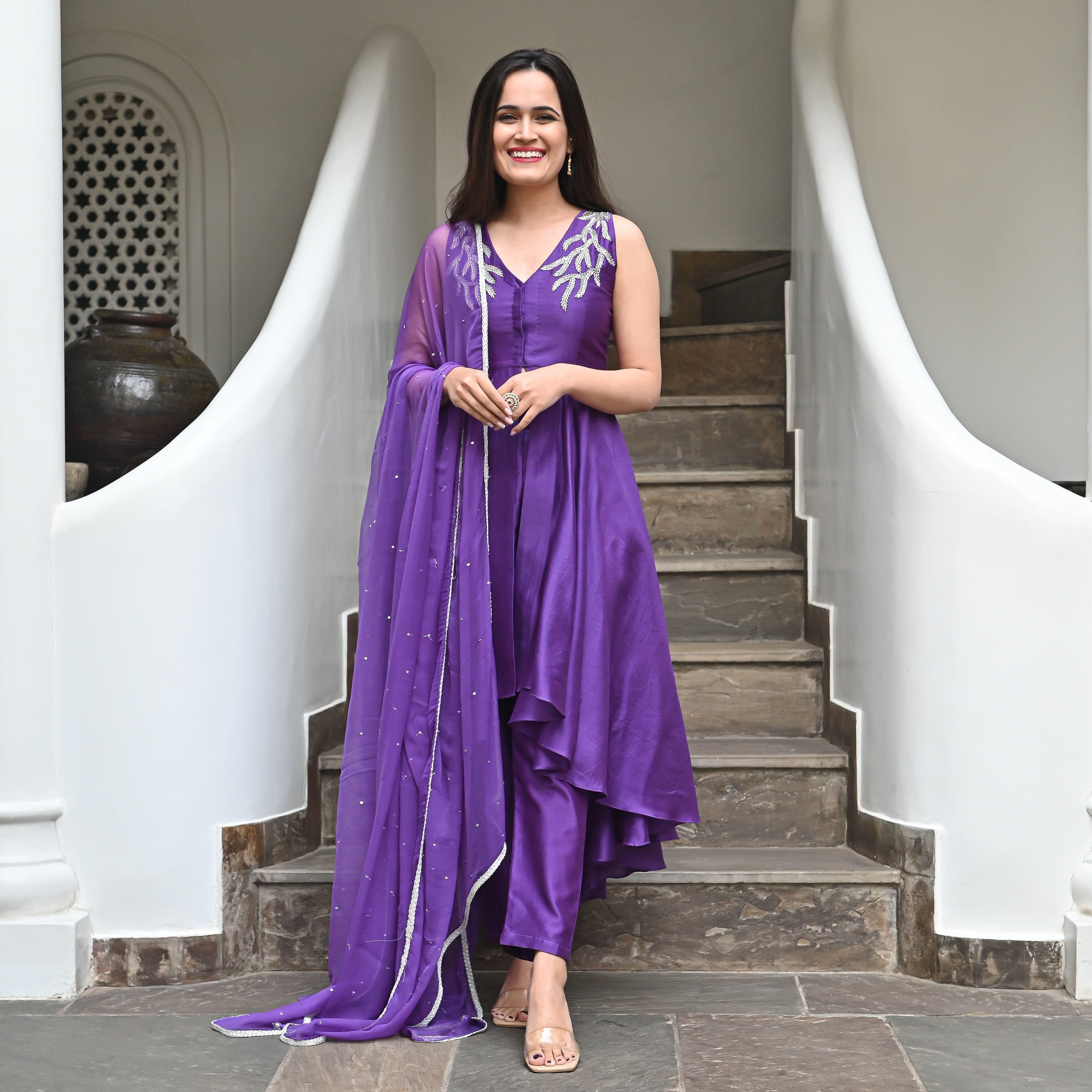 Farah Purple Designer Traditional Chanderi Suit Set For Women Online