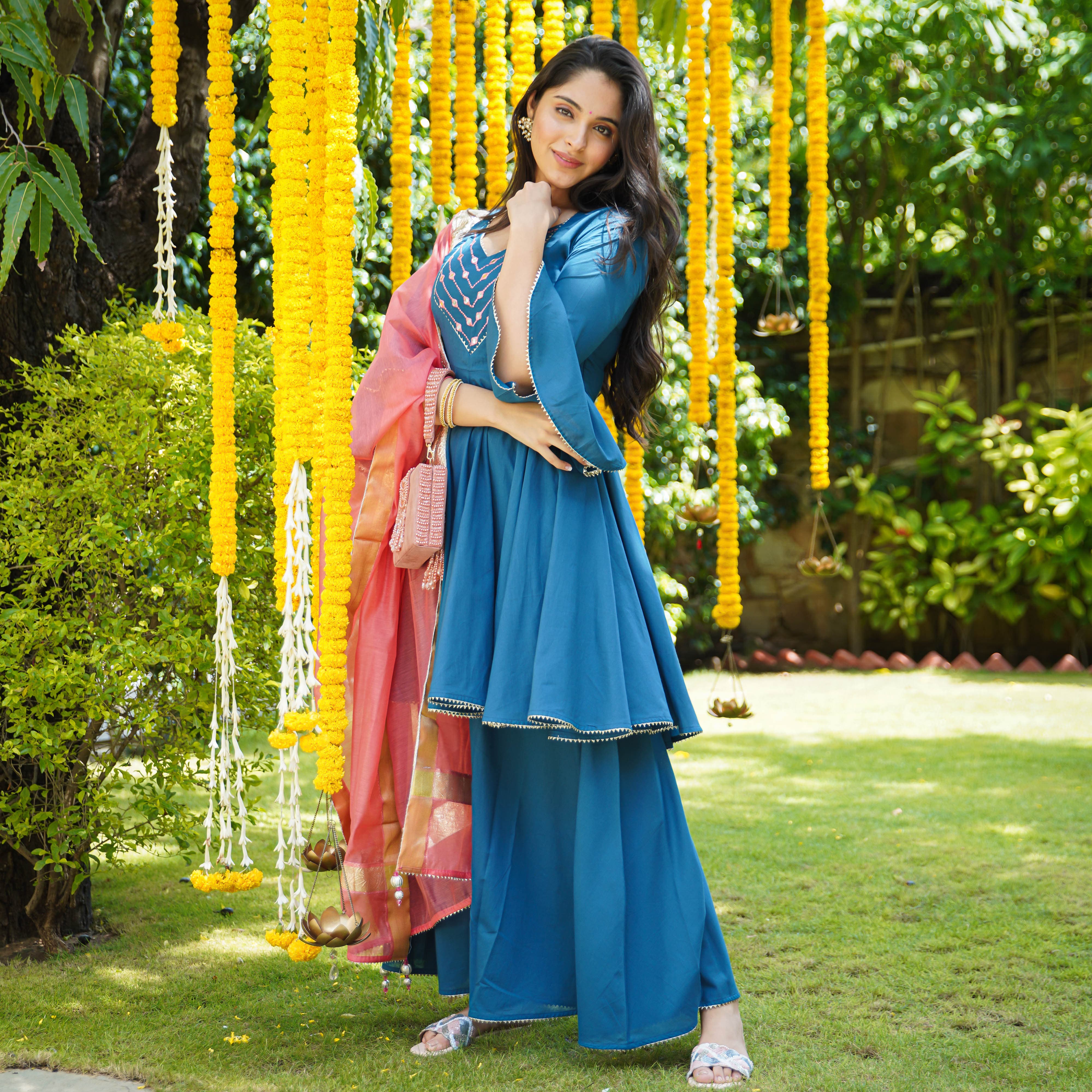 Khwabeeda Blue Cotton Suit Set For Women Online