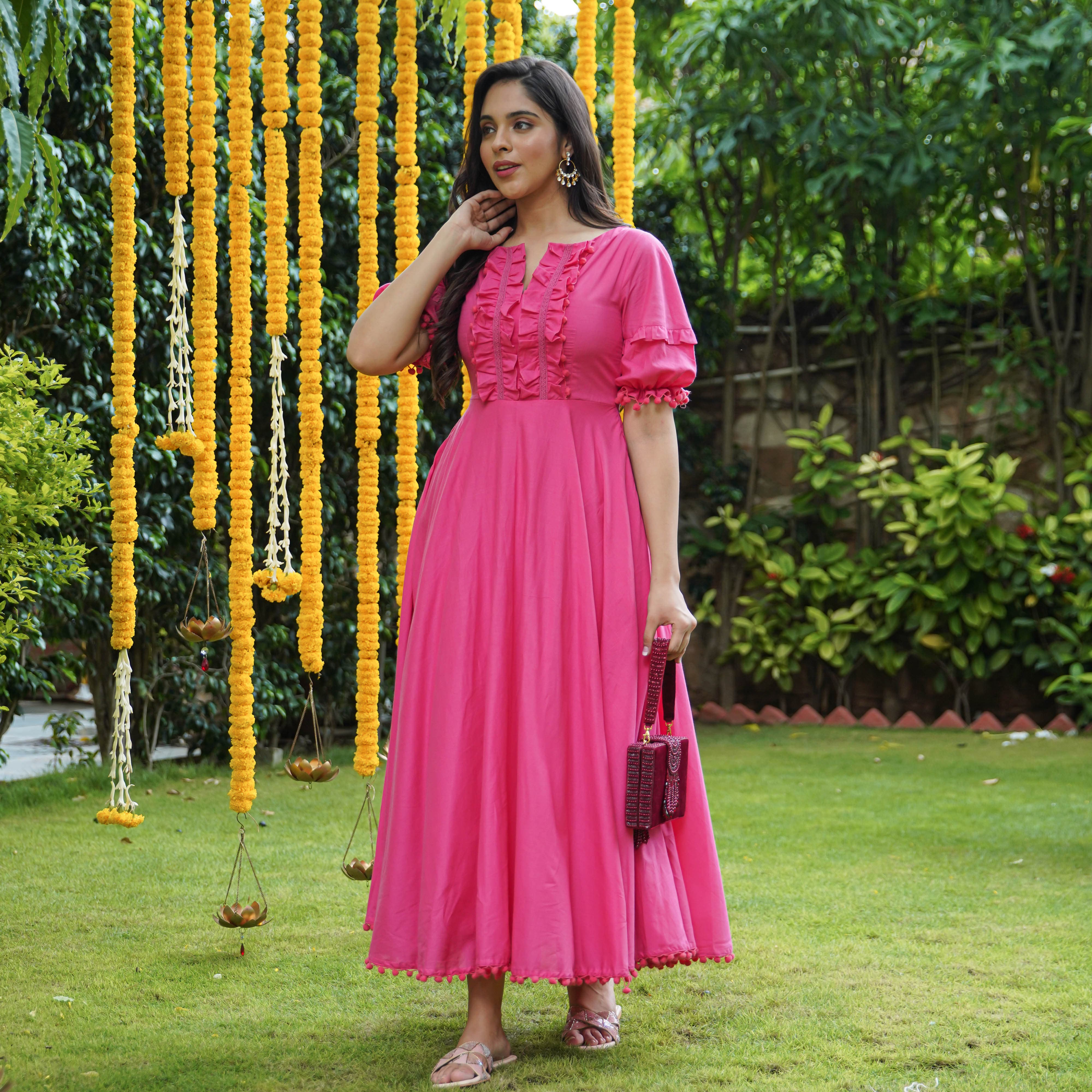 Eliza Pink Cotton Maxi Dress For Women Online