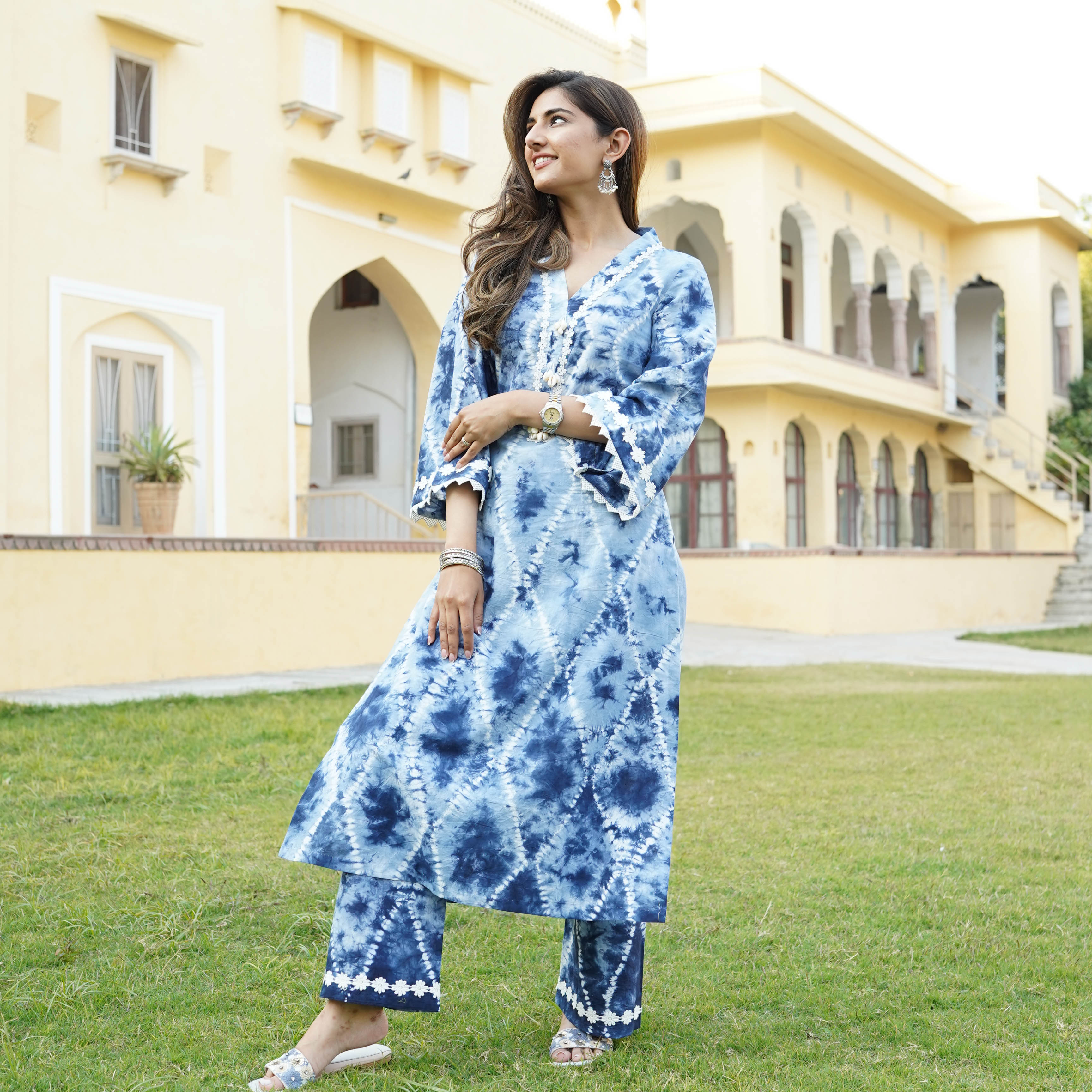 Shibori Straight Designer Cotton Kurta Set For Women Online