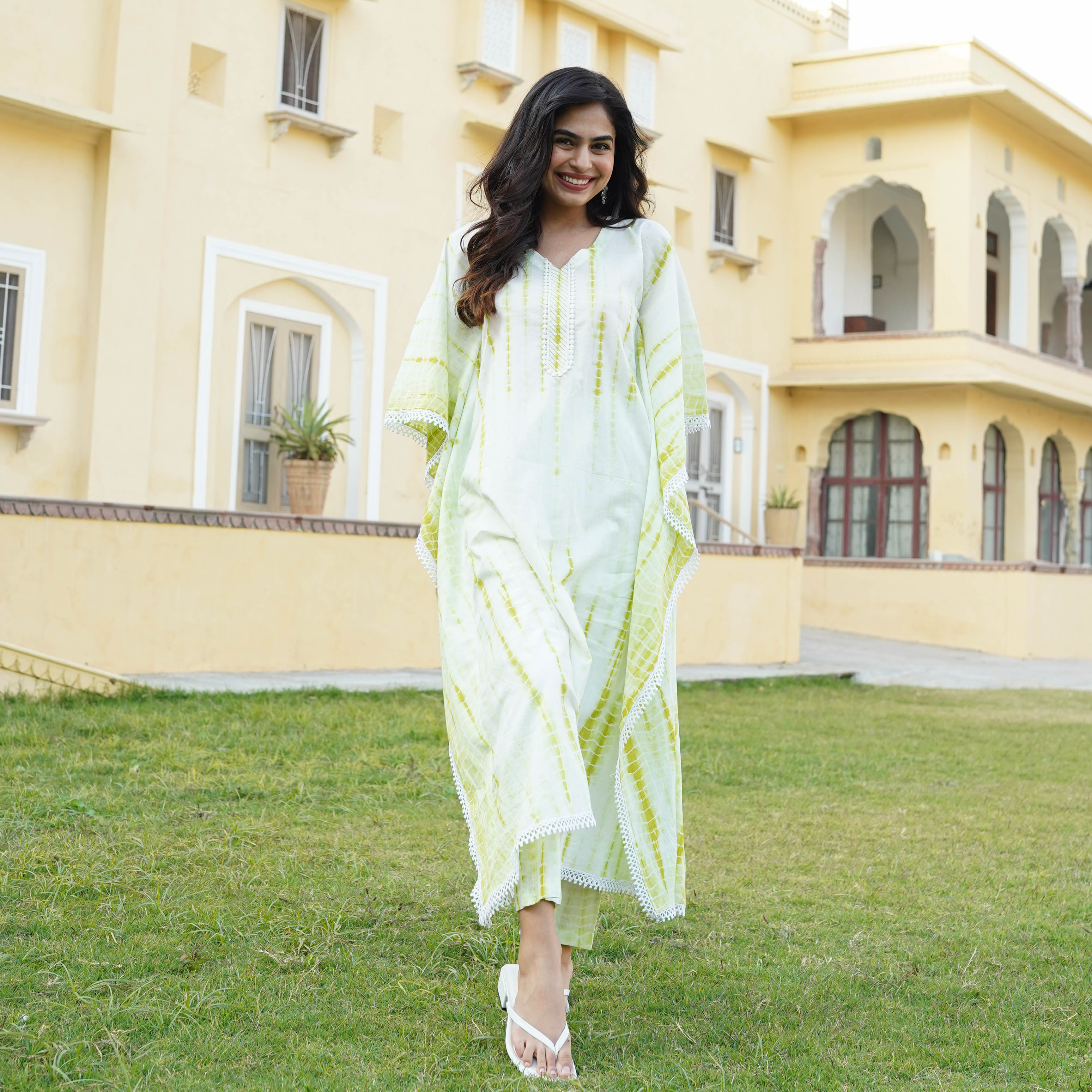 Green Shibori Cotton Kaftaan Set