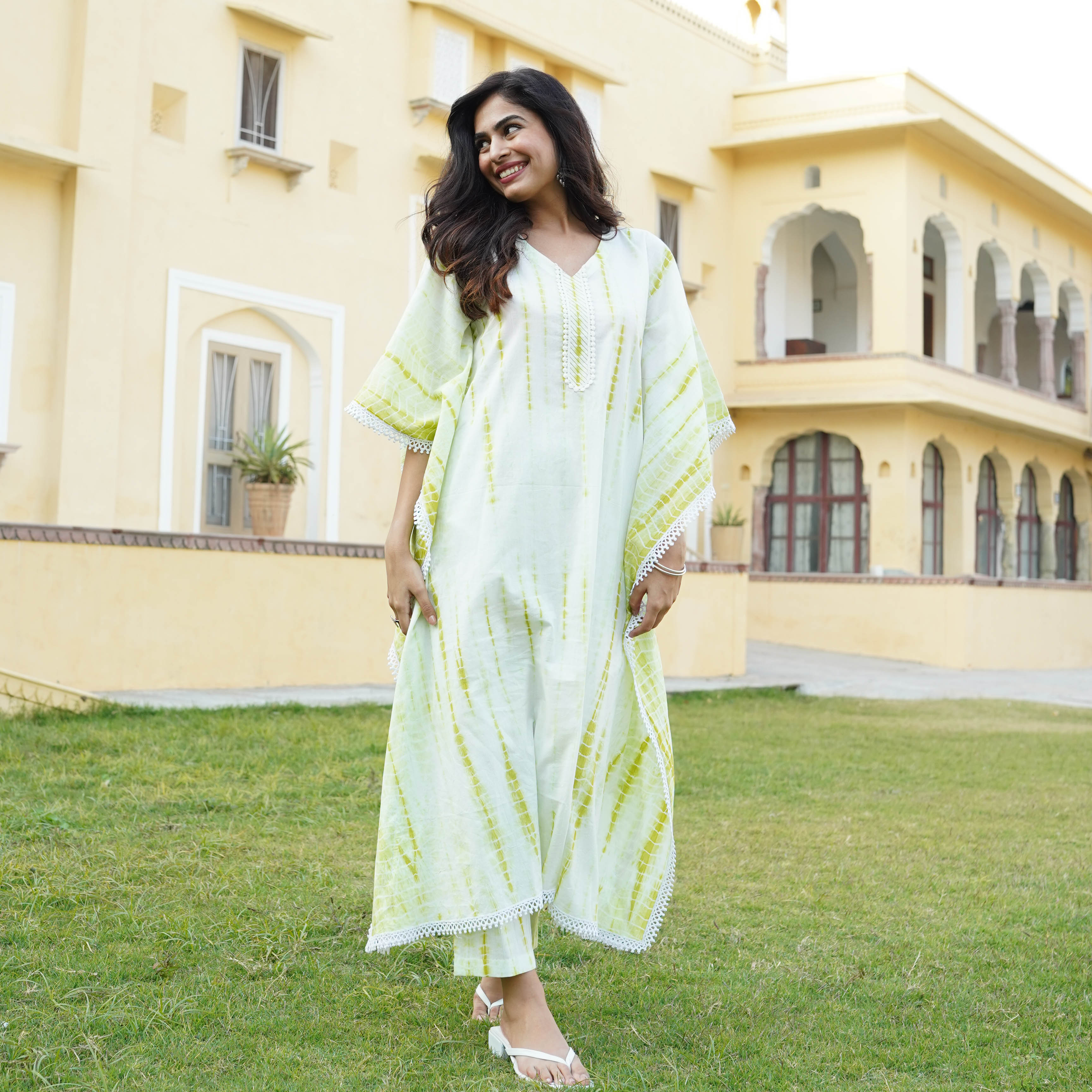 Green Shibori Cotton Kaftaan Set