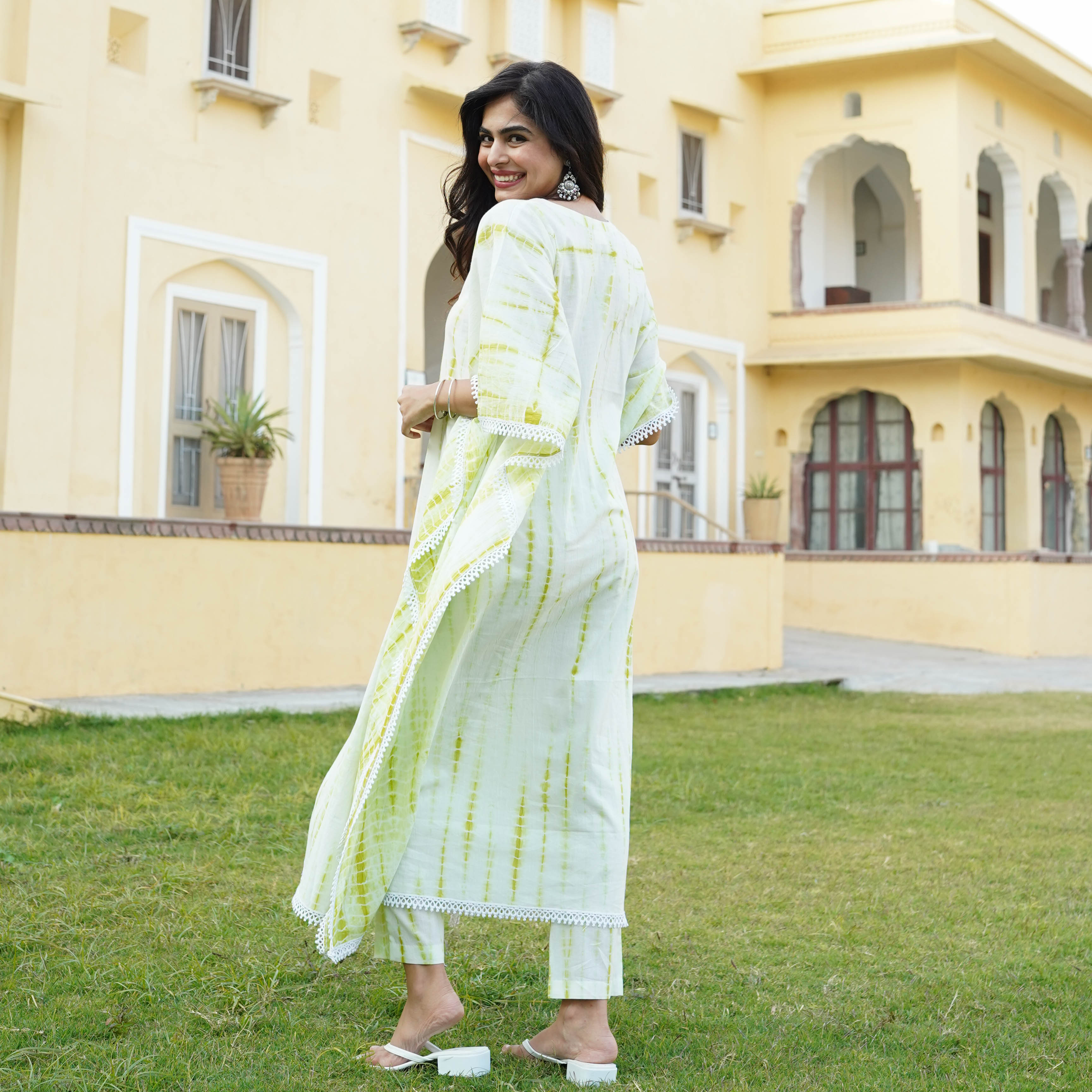Green Shibori Cotton Kaftaan Set