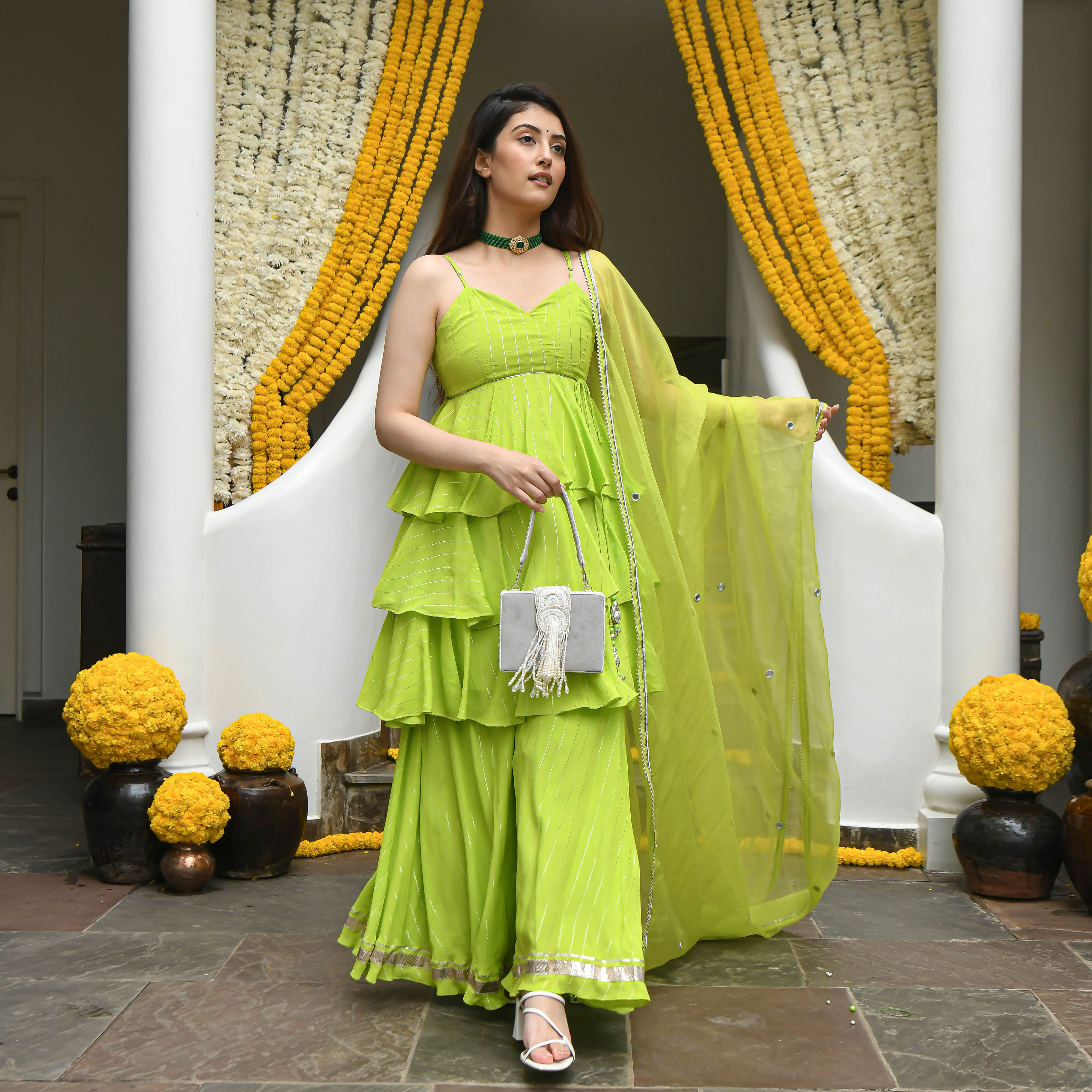 Asfar Green Designer Sharara Salwar Suit Set For Women Online