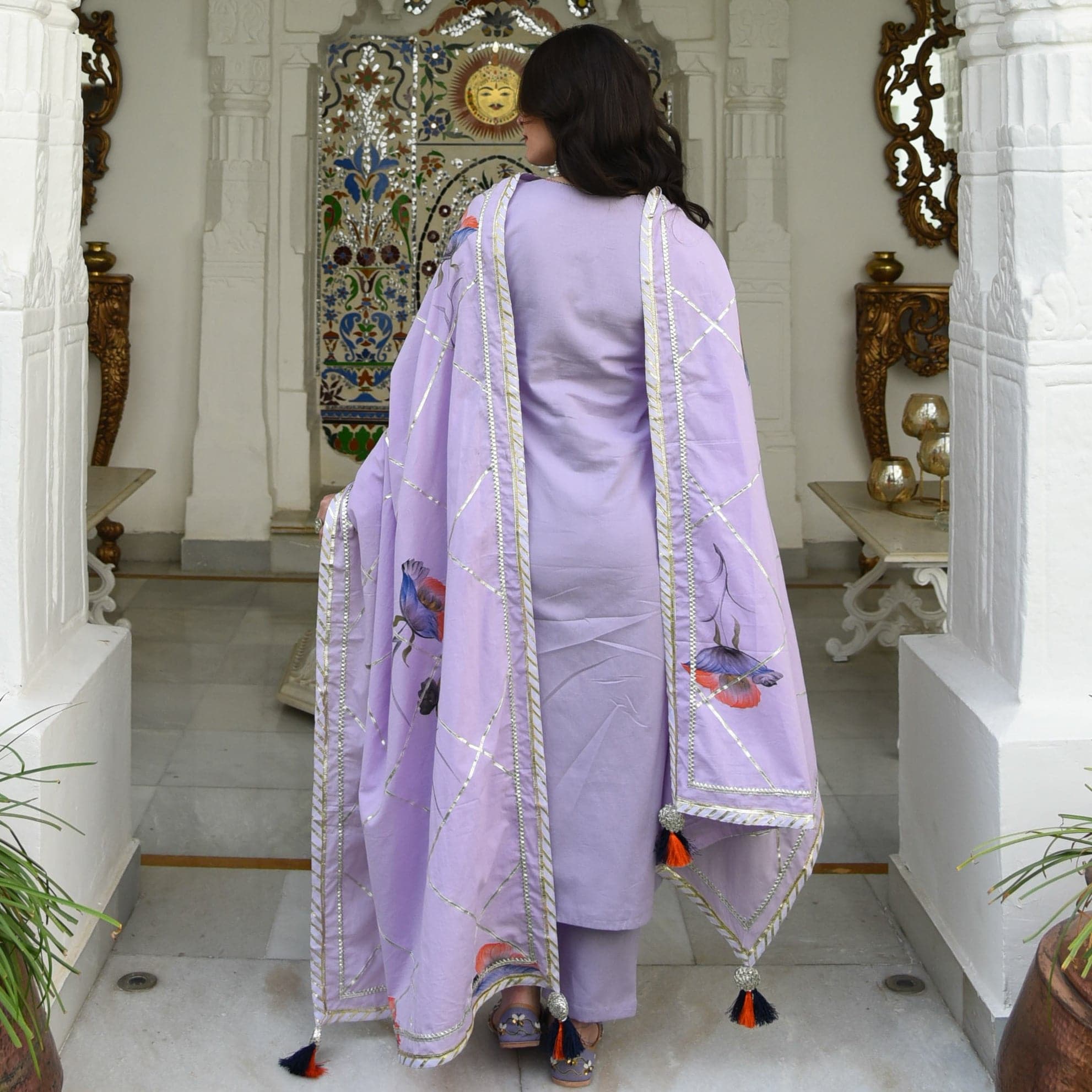 Shop Lilac Handpainted Dupatta Suit Set @ Best price