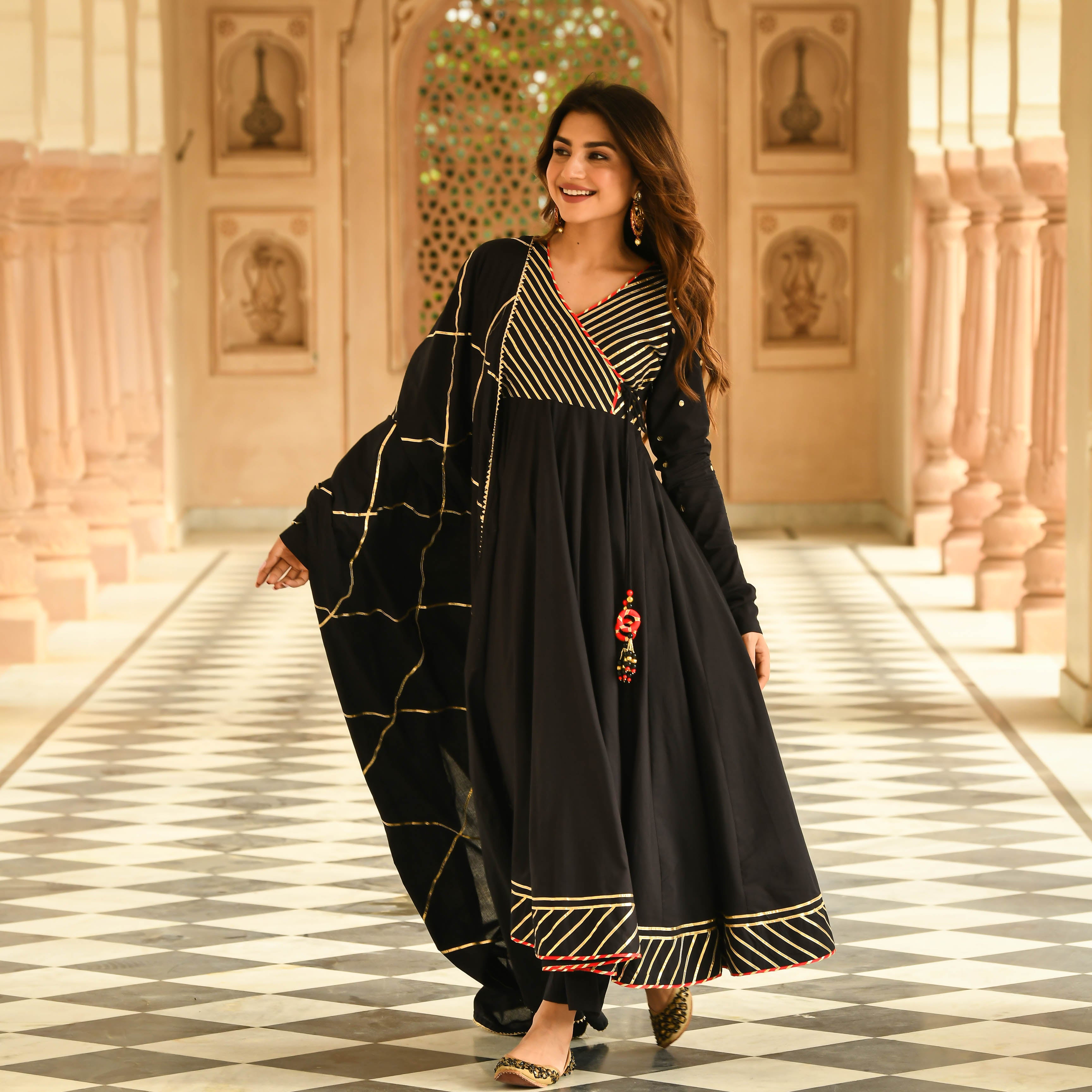 Buy Safoora Creation Black Anarkali Kurta Set With Dupatta | Rayon Plus  Size Anaarkali Kurti With Matching Dupatta And Pant Set (Small) at Amazon.in