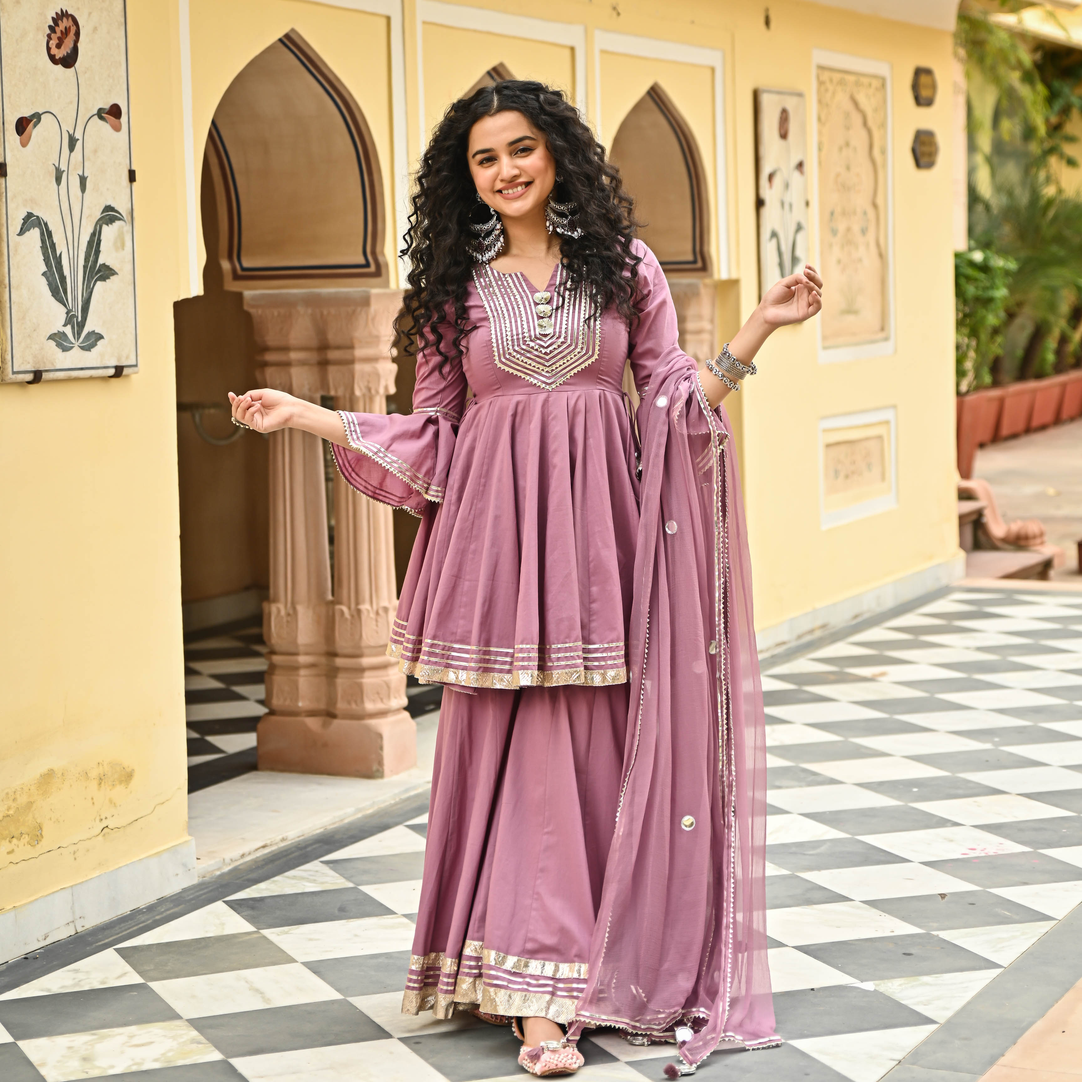 Opal Short Pink Designer Sharara Suit Set For Women Online